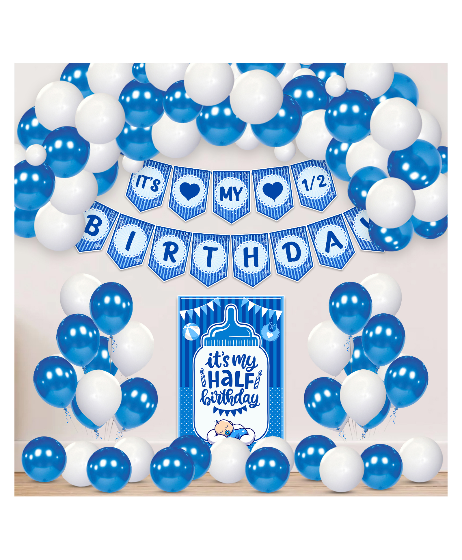 Zyozi Half Birthday Combo Party Supplies for Boys Blue - Pack of 42-image-24