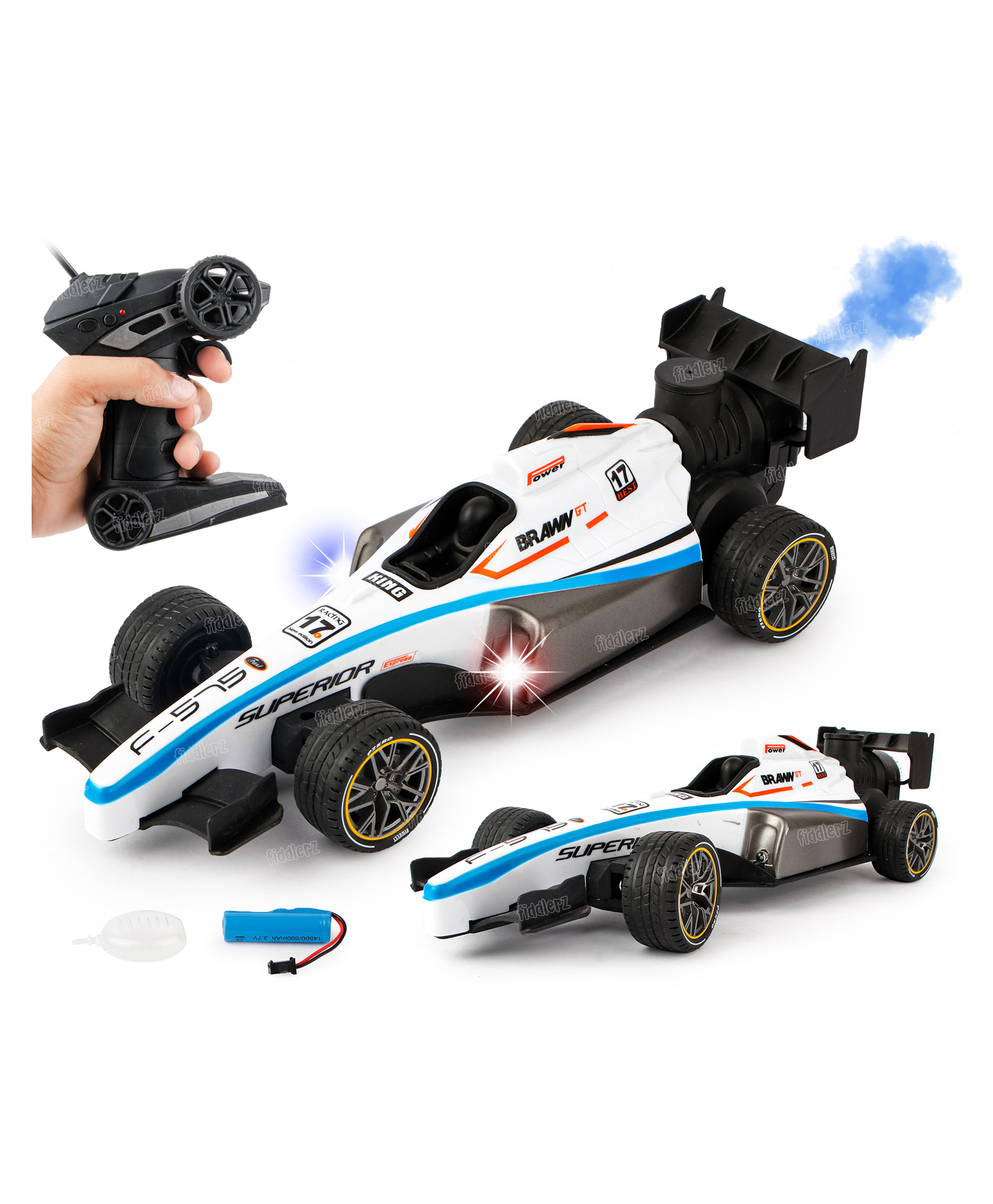 Fiddlerz Remote Control Car Toy Smoke Spray Function RC Racing Car 2 Wheel Drive Children Toy High Speed Car Gift for Boys and Girls F1 Fast Toy Car with Light & Flame (Pack of 1)-image-37