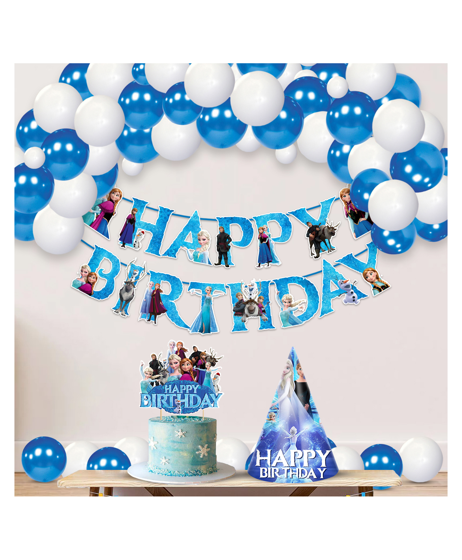 Zyozi Frozen theme Birthday Party Supplies for Girls Blue And White - Pack of 13-image-25