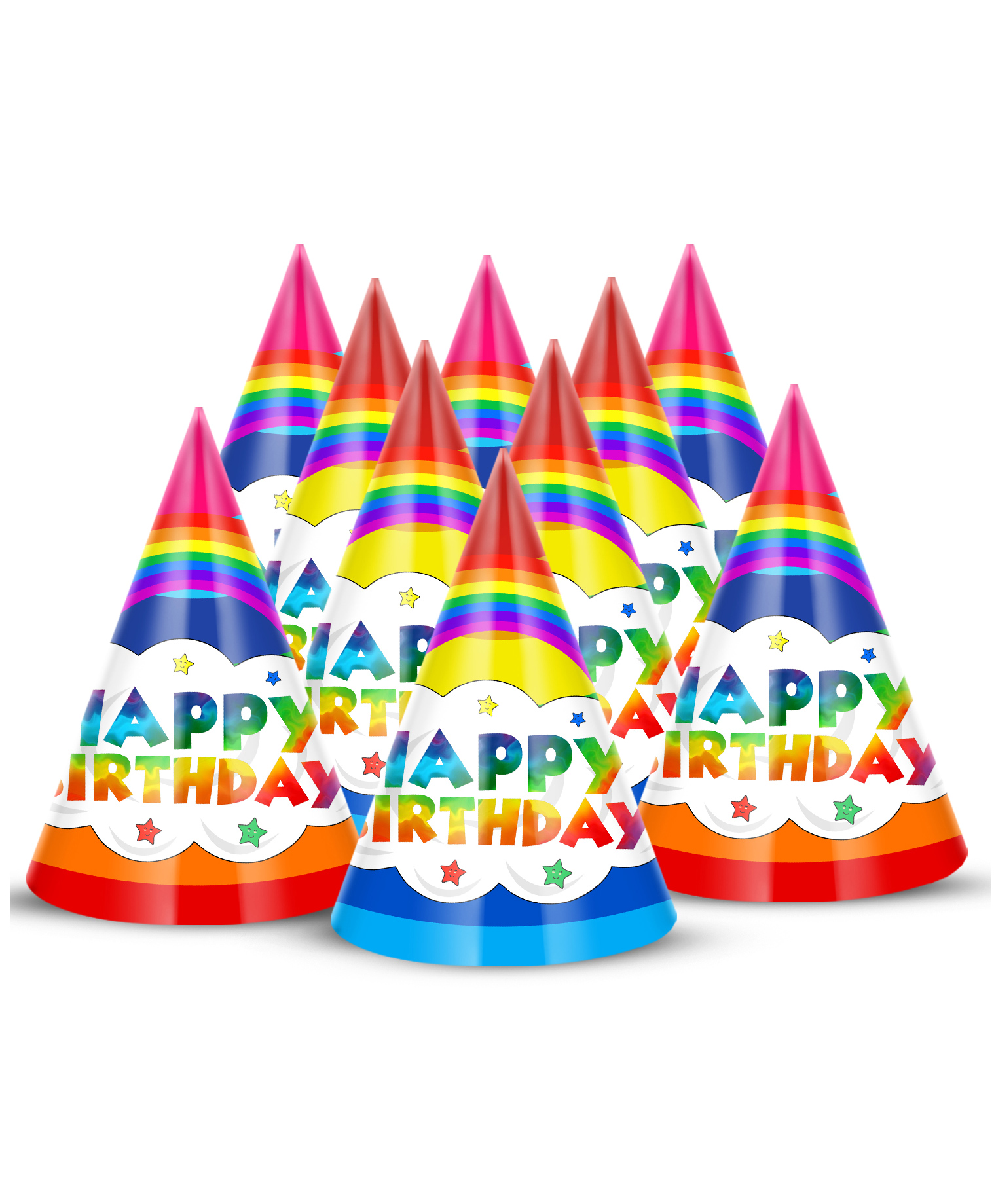 Zyozi Rainbow Theme Birthday Party Hats  Multicolor - Pack of  10