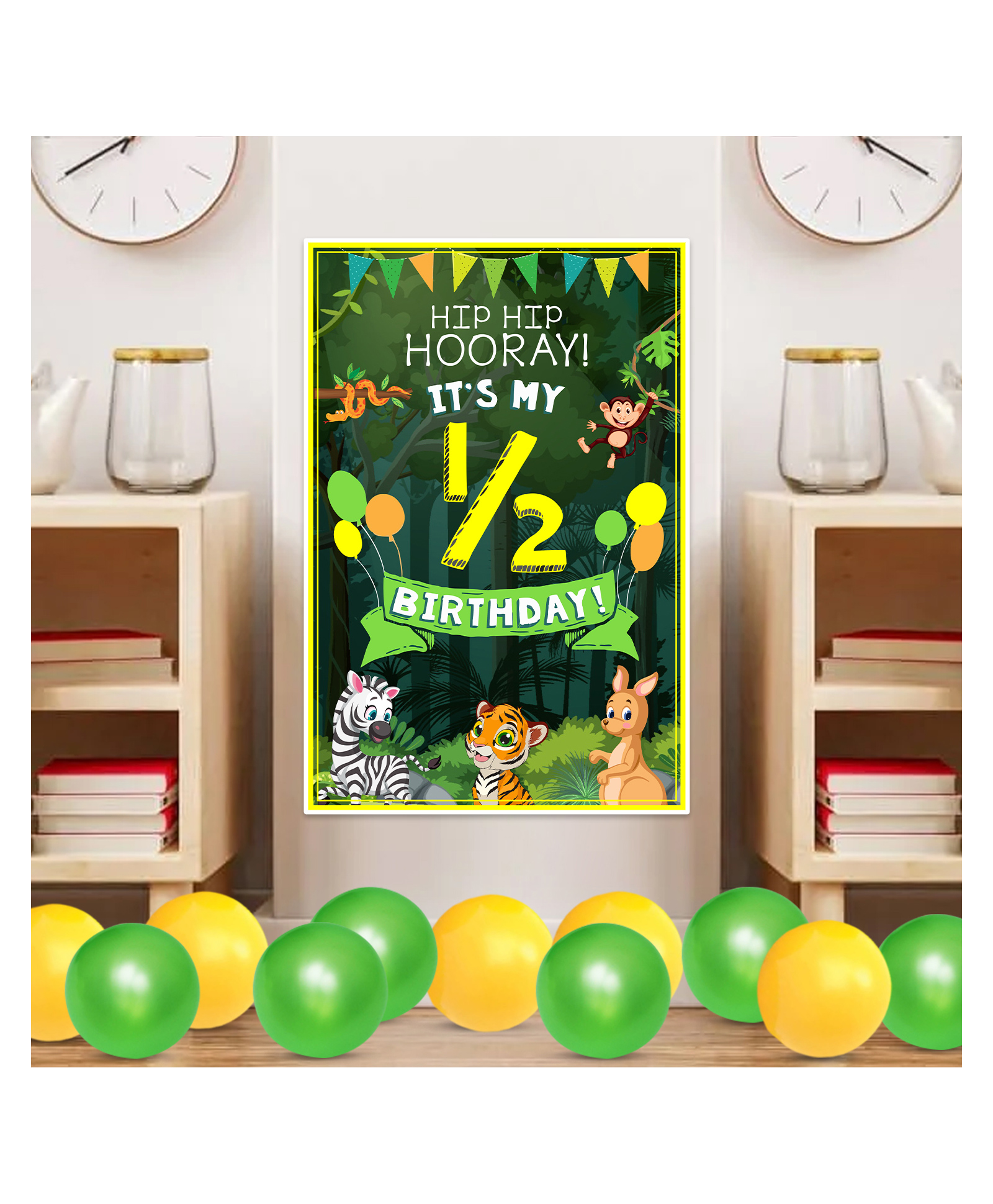 Zyozi Jungle Theme Half Birthday Sign Door Board  Wall Decorations Board- Green-image-32