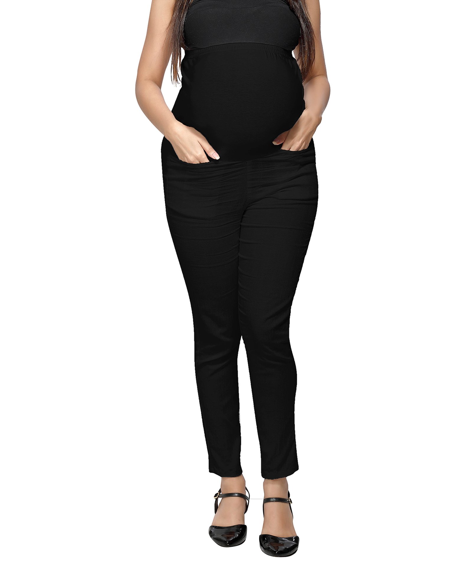 Mom for sure by Ketki Dalal Solid Slim Fit Stretchable Maternity Pant - Black-image-16