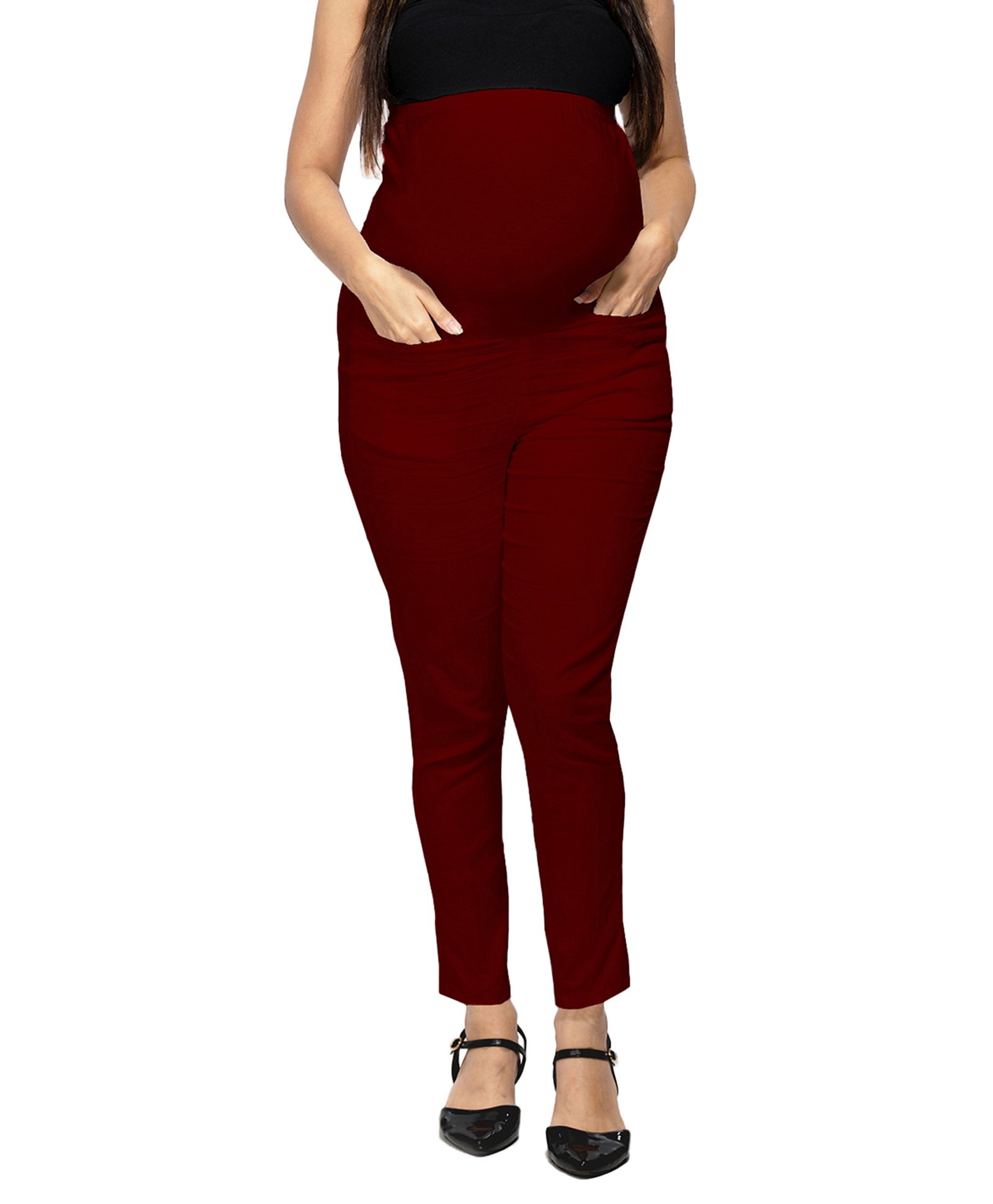 Mom for sure by Ketki Dalal Solid Slim Fit Stretchable Maternity Pant - Maroon-picture-25