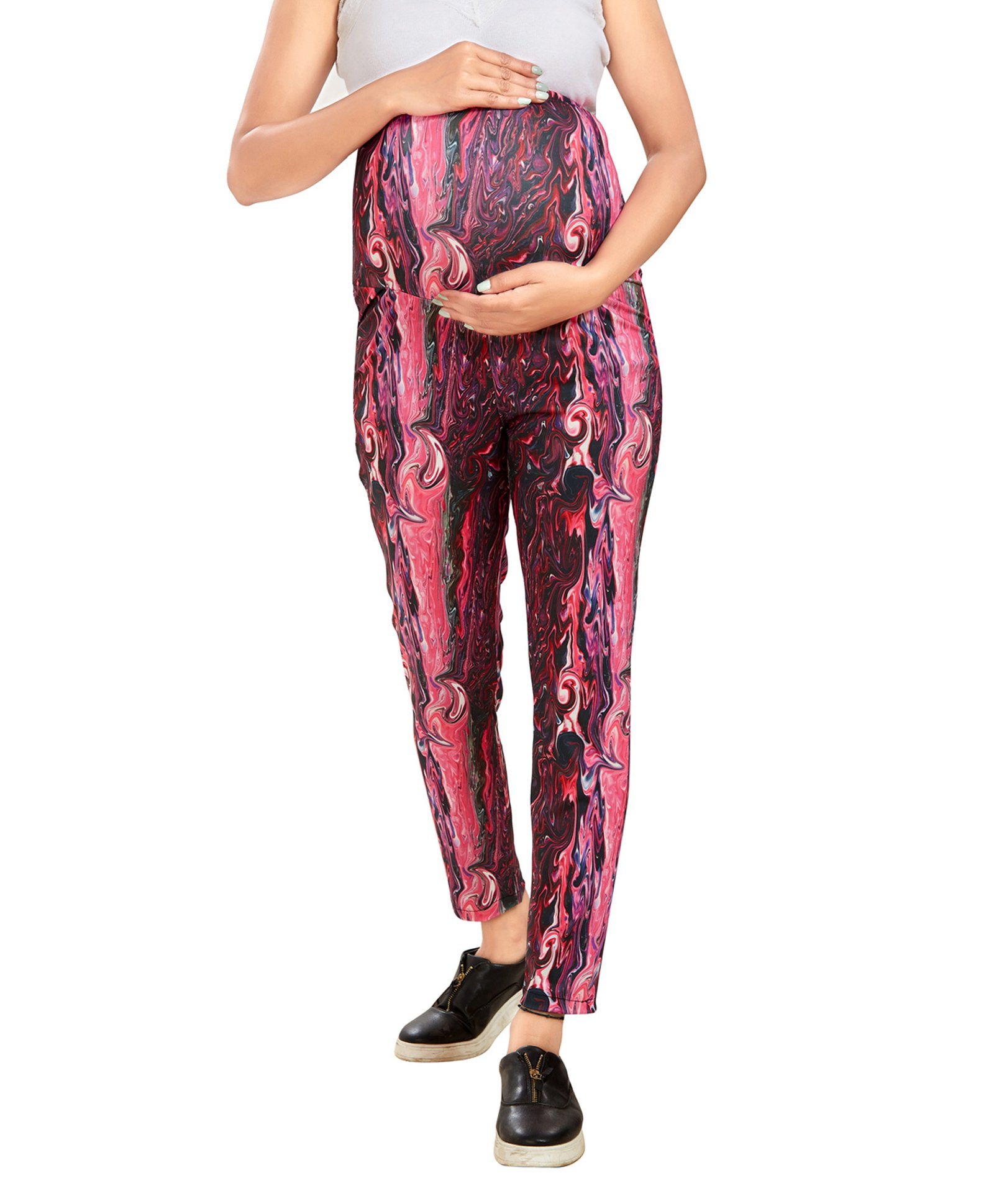 Mom for sure by Ketki Dalal Abstract Maternity Active Wear Legging - Pink-picture-27