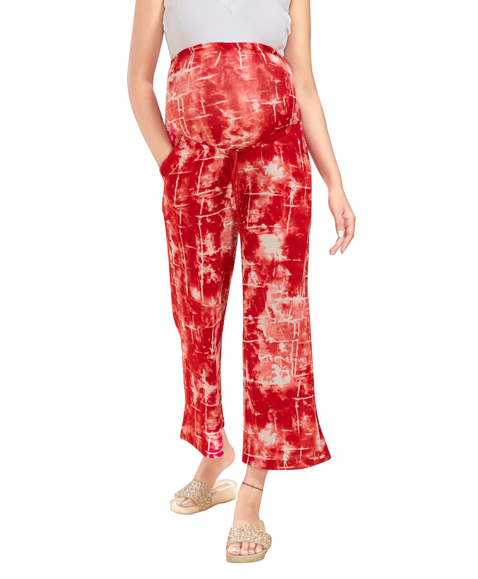 Mom for sure by Ketki Dalal Abstract Design Maternity    Pallazo Pants  - Red-picture-17