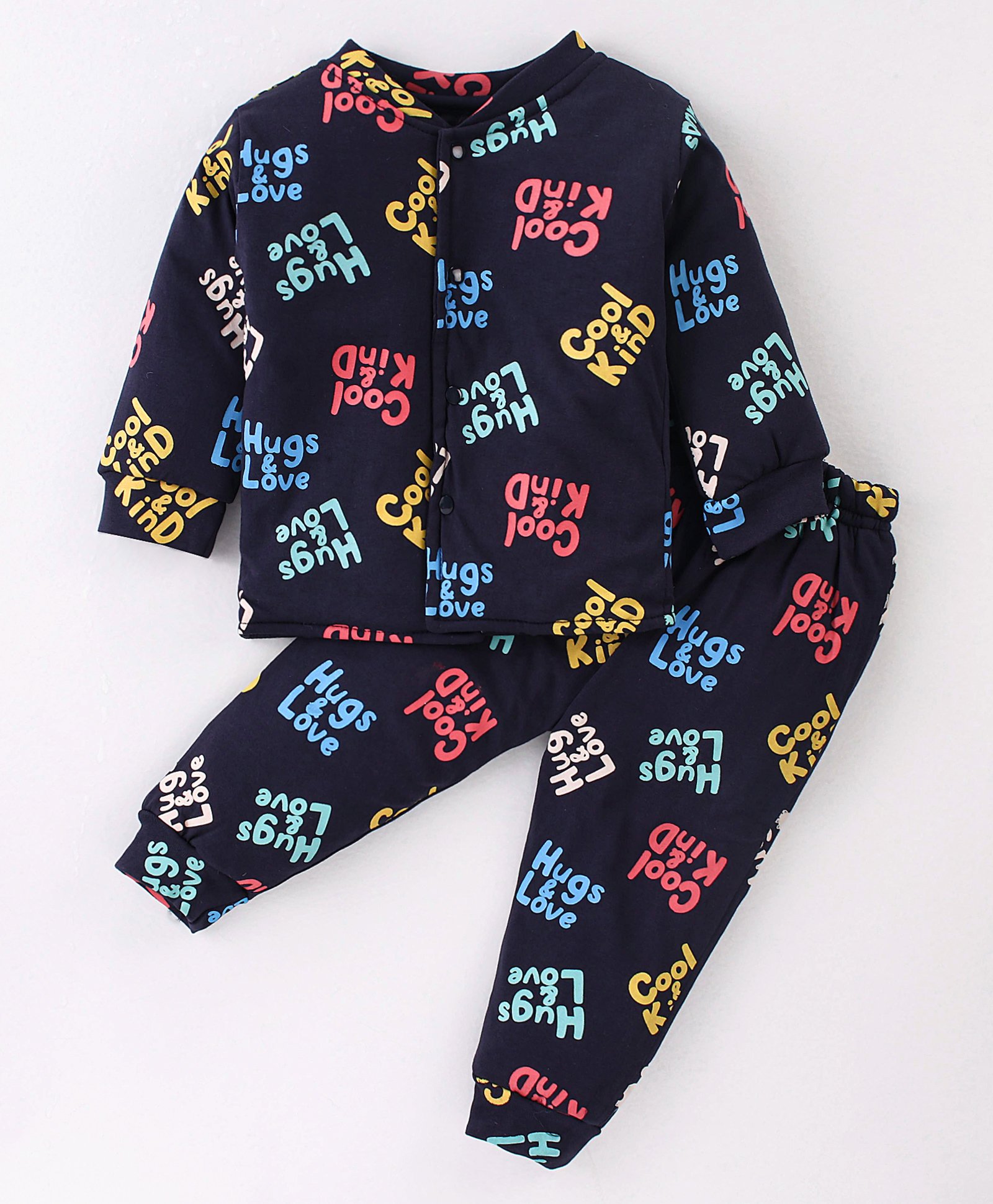 Simply Foam Full Sleeves Winter Night Suit Text Print - Navy Blue-image-41
