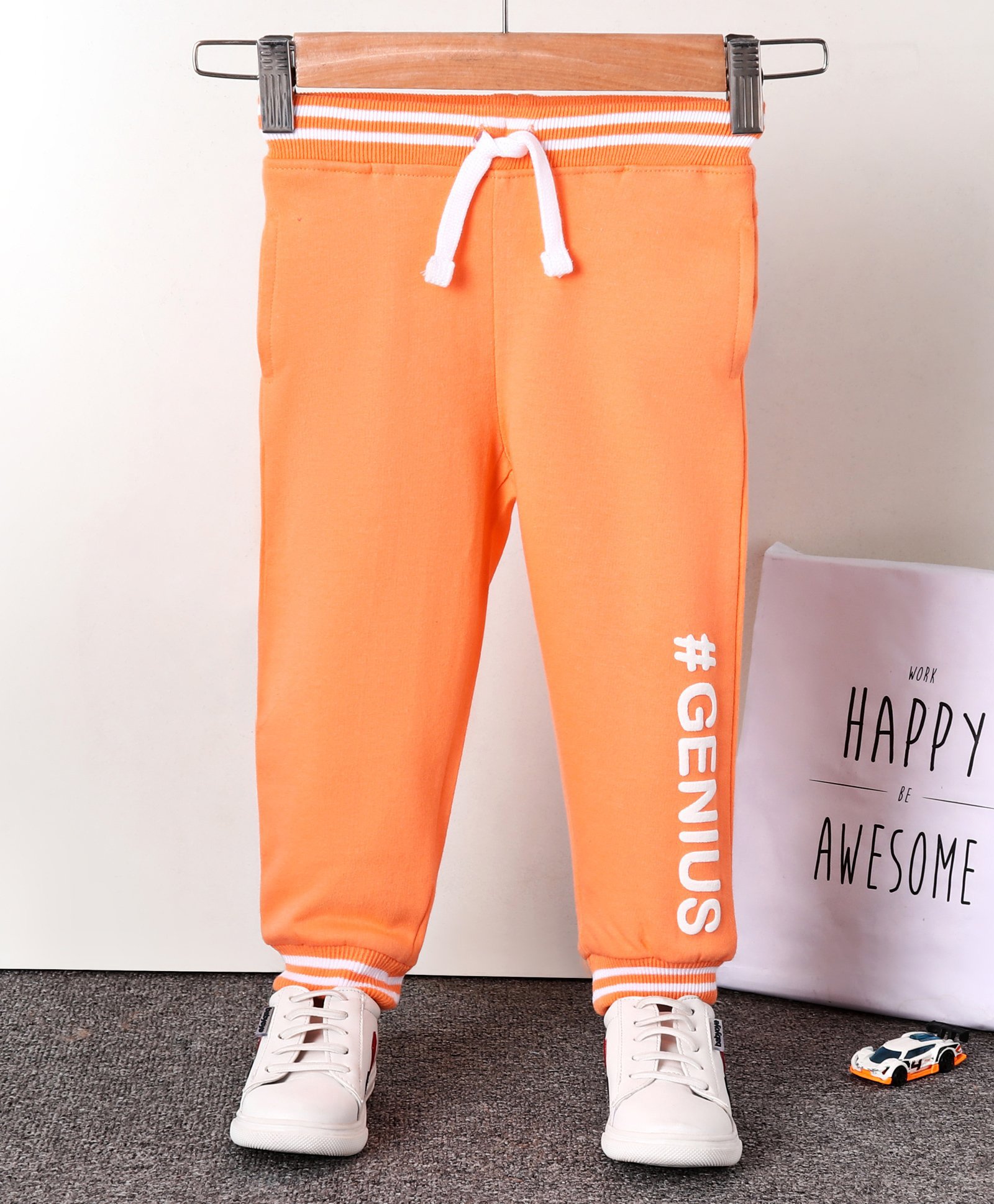 Babyhug Cotton Looper Text Printed Full Length Track Pant - Orange-image-40