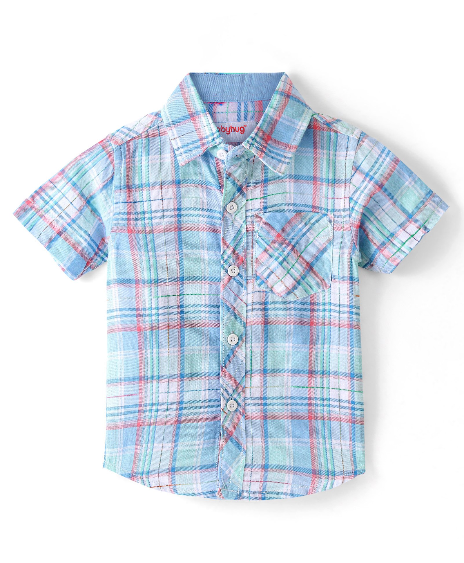 Babyhug Cotton Woven Half Sleeves Checked Shirt - Blue-image-24