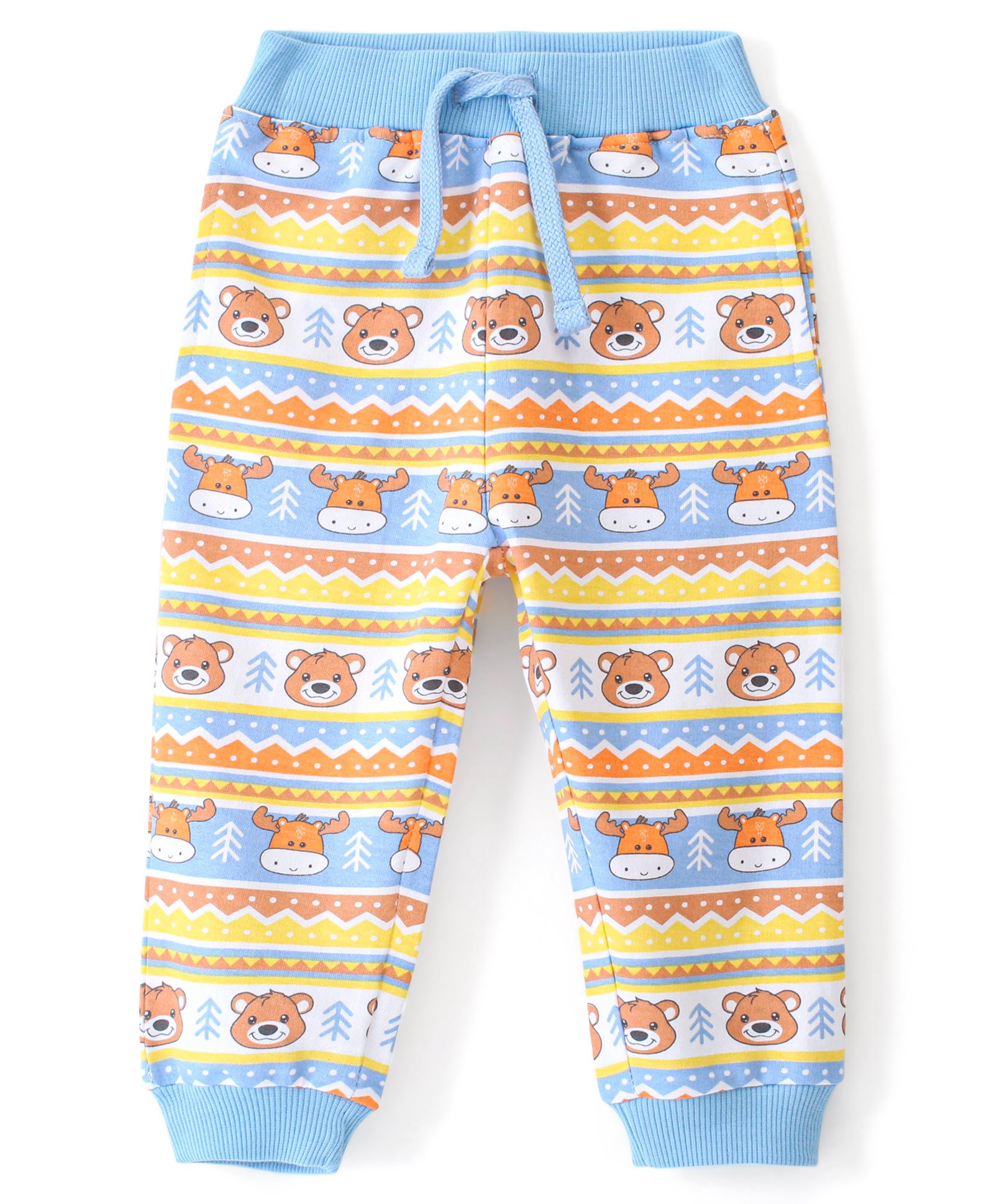 Babyhug Cotton Looper Knit Full Length Lounge Pant Bear Printed - Blue-image-25