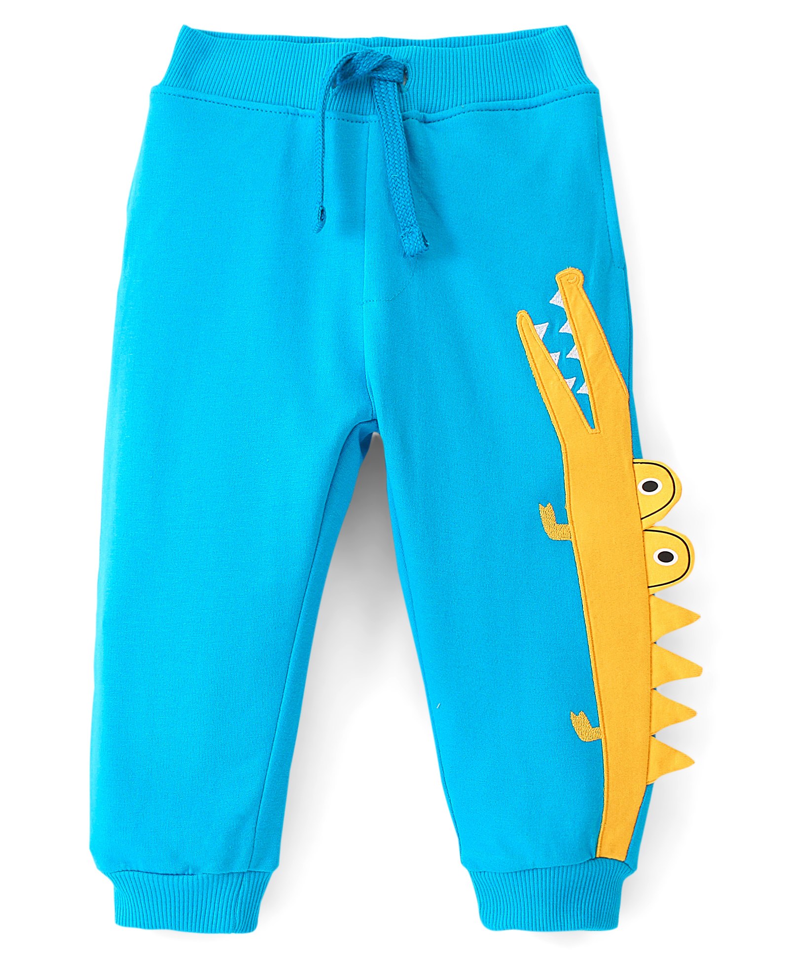 Babyhug Cotton Looper Knit Full Length Lounge Pant With Crocodile Patch- Blue-picture-21