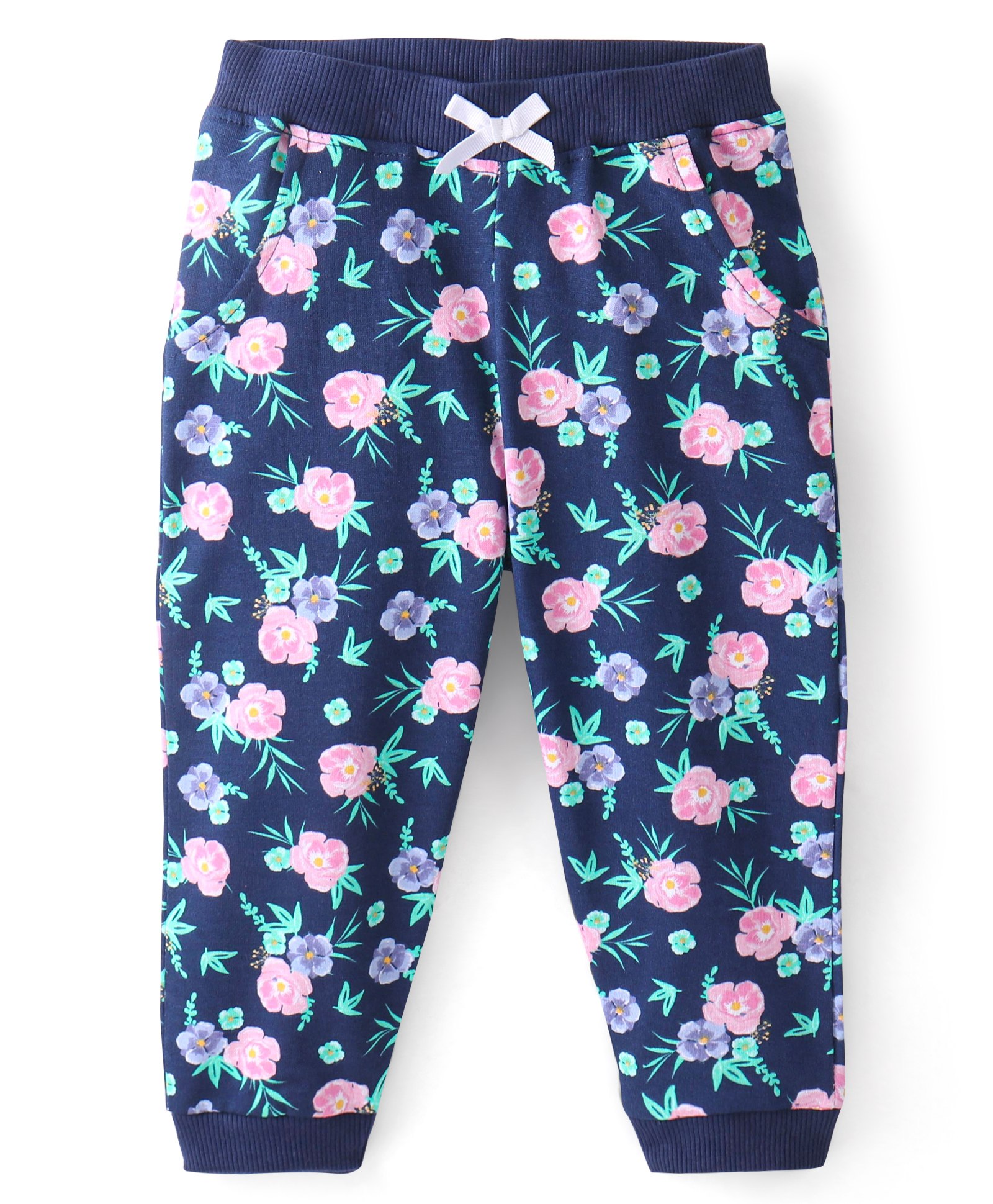 Babyhug Cotton Looper Full Length Lounge Pant Floral Print- Navy Blue-picture-10