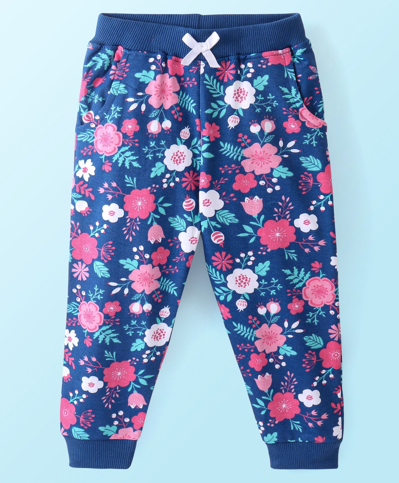 Babyhug Cotton Looper Full Length Lounge Pant Floral Print- Blue-picture-25