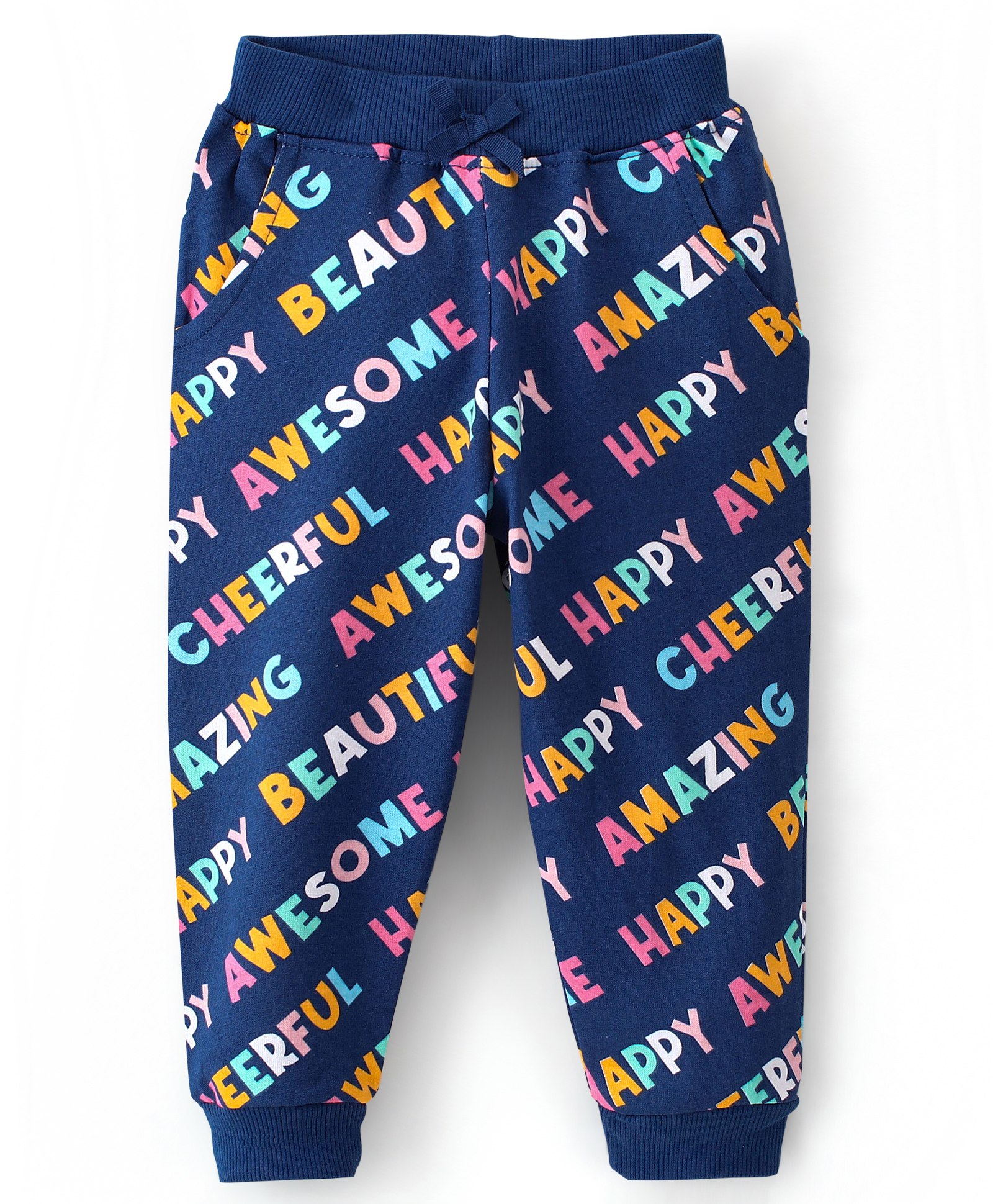 Babyhug Full Length Cotton Looper Knit Lounge Pant Text Print - Navy-picture-20