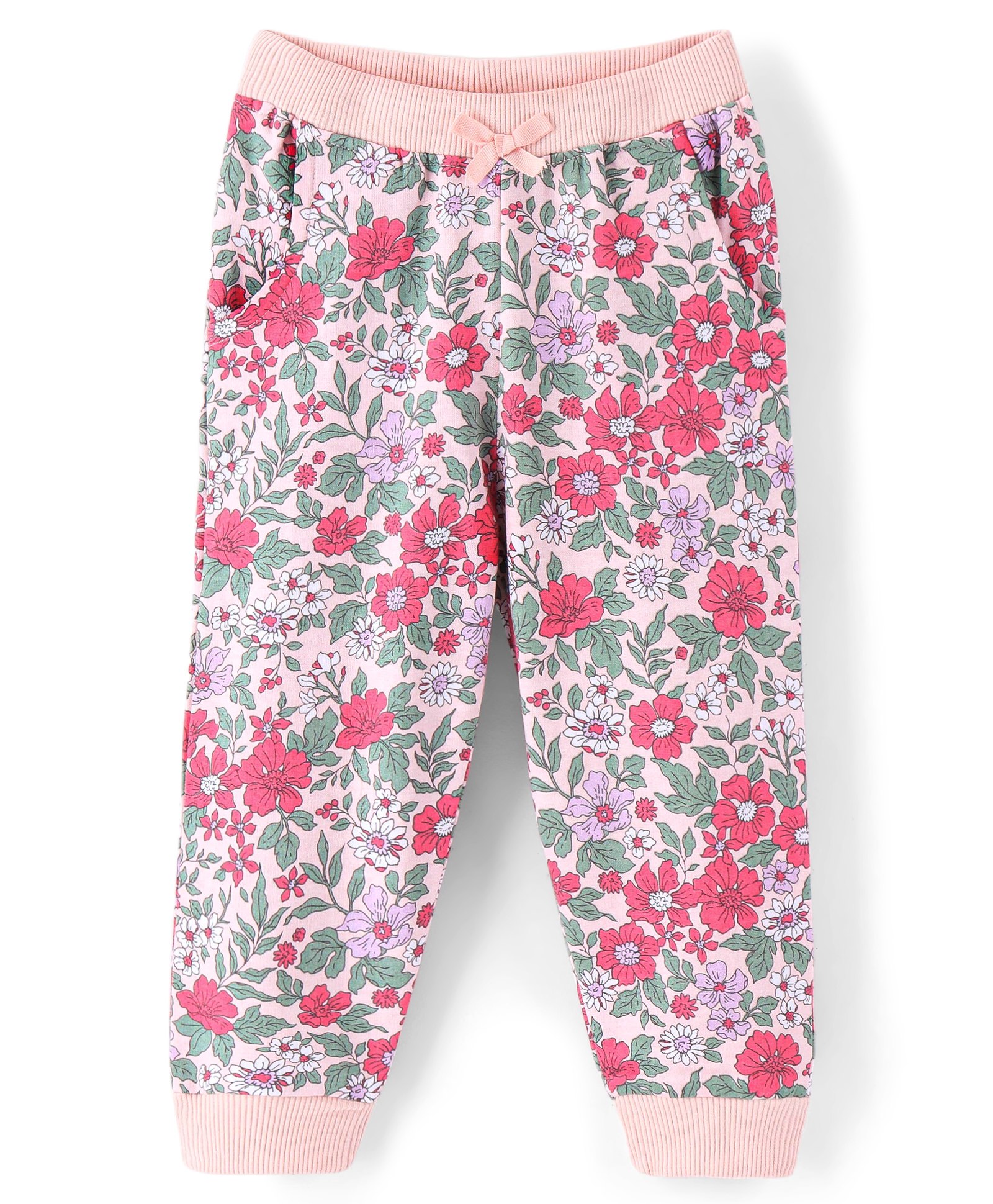 Babyhug Cotton Looper Full Length Lounge Pants Floral Print - Pink & Grey-picture-30