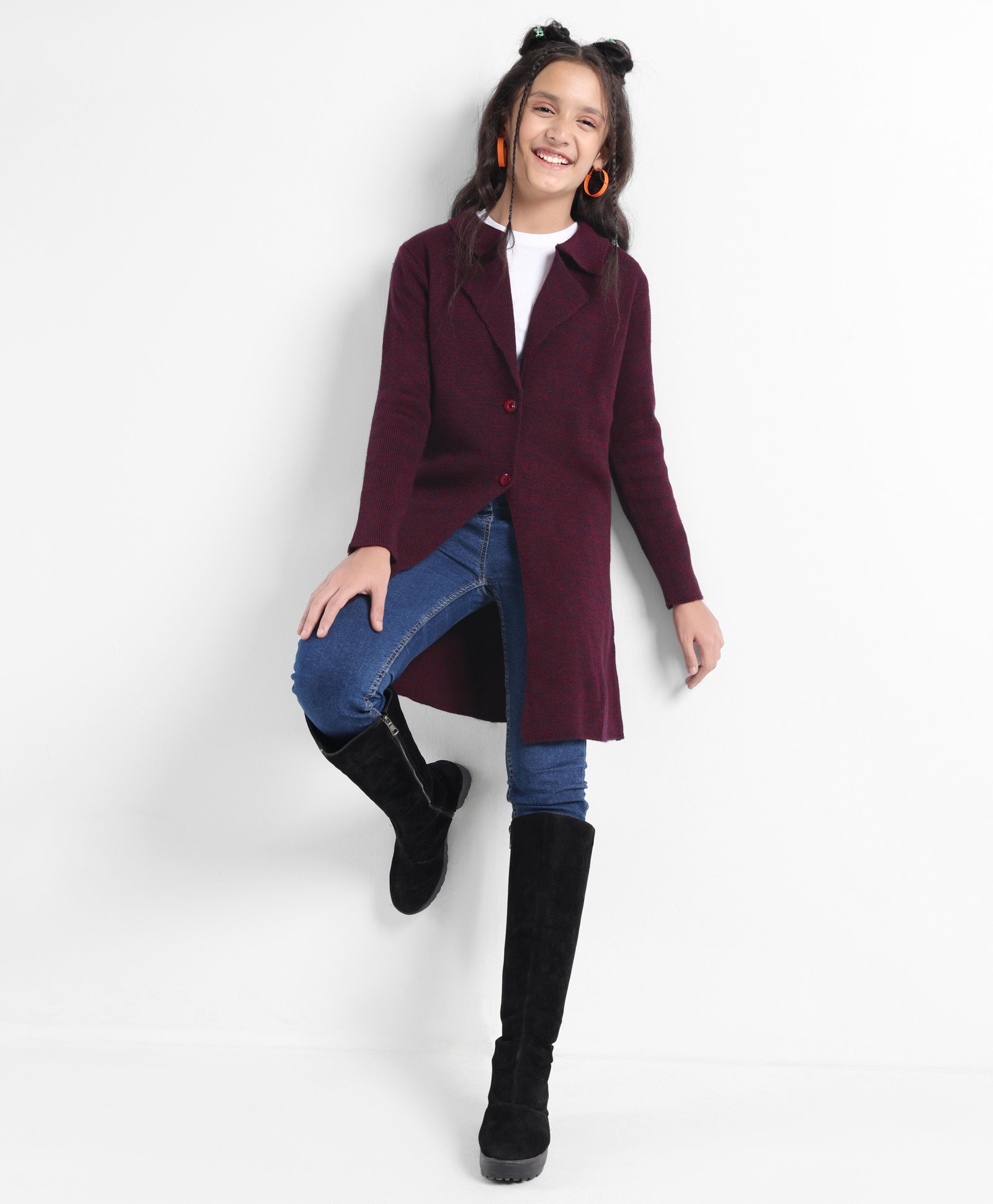 Pine Kids Full Sleeves Front Open Coat Jacket Sweater - Maroon-picture-30