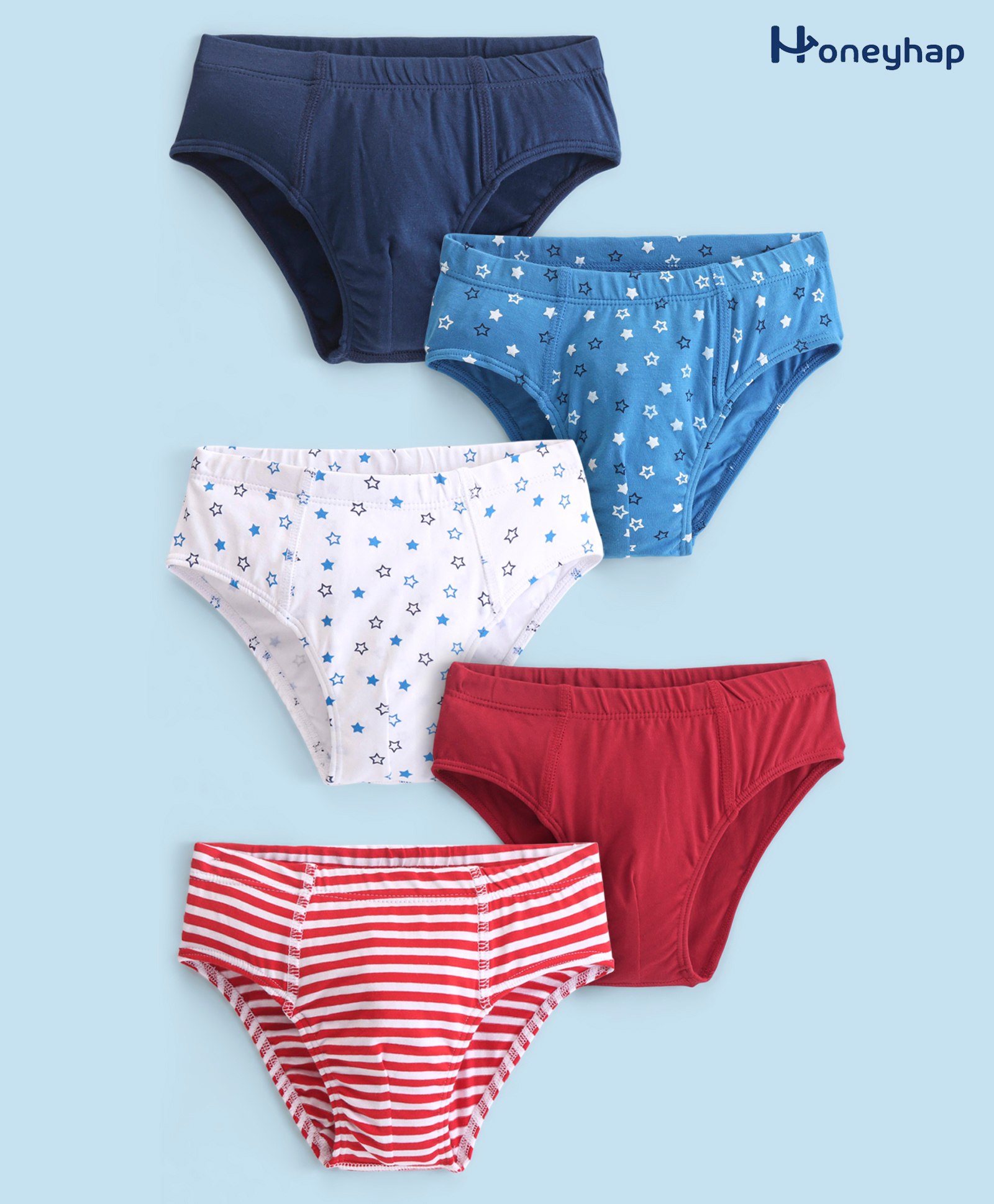 Honeyhap Premium Cotton Super Soft Stretchable Briefs With Silvadur Finish Pack Of 5 - Navy Peony White High Risk Red & French Blue-image-21