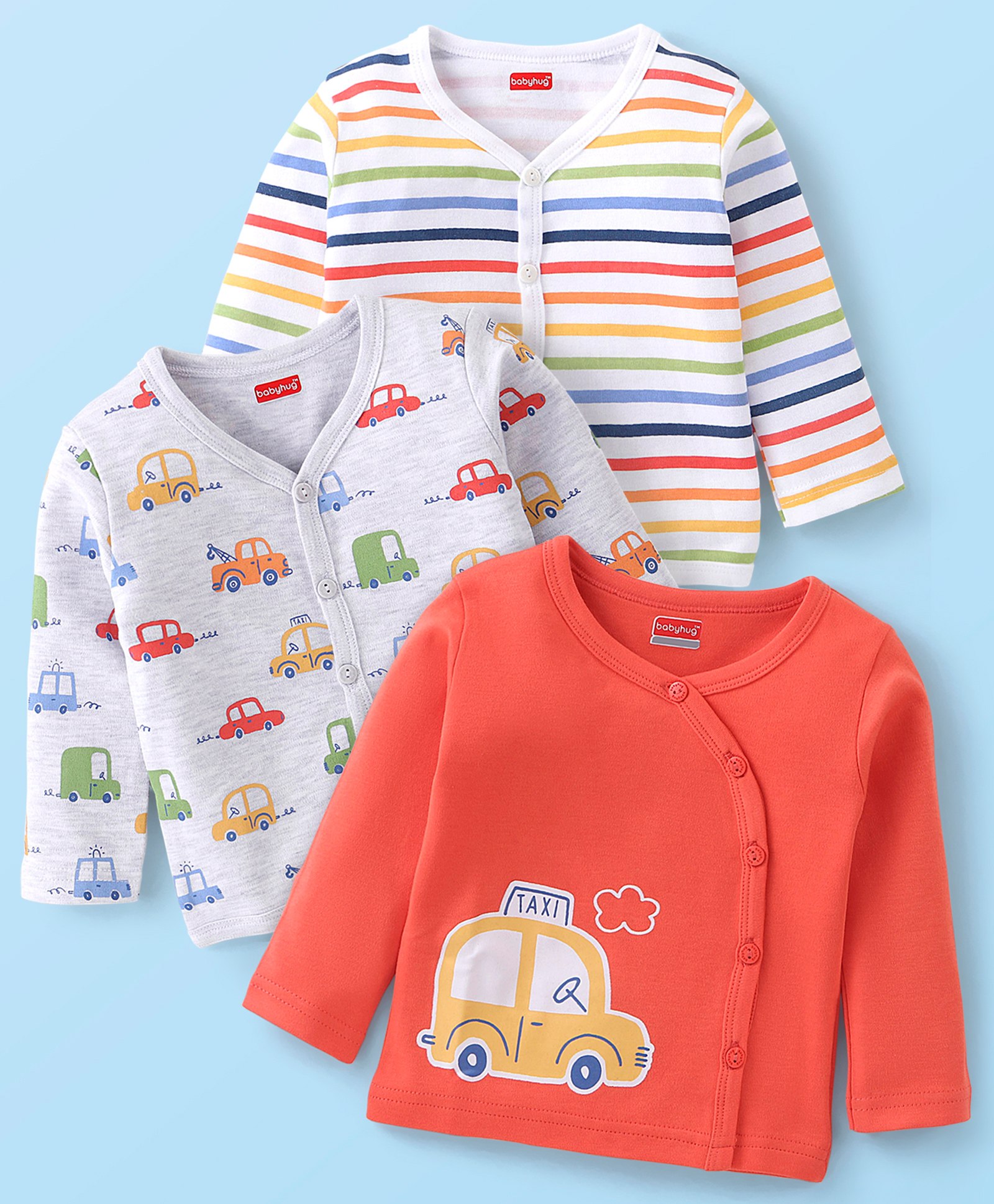 Babyhug Cotton Antibacterial Vest With Car Print Pack of 3 - Red Grey & White-image-18
