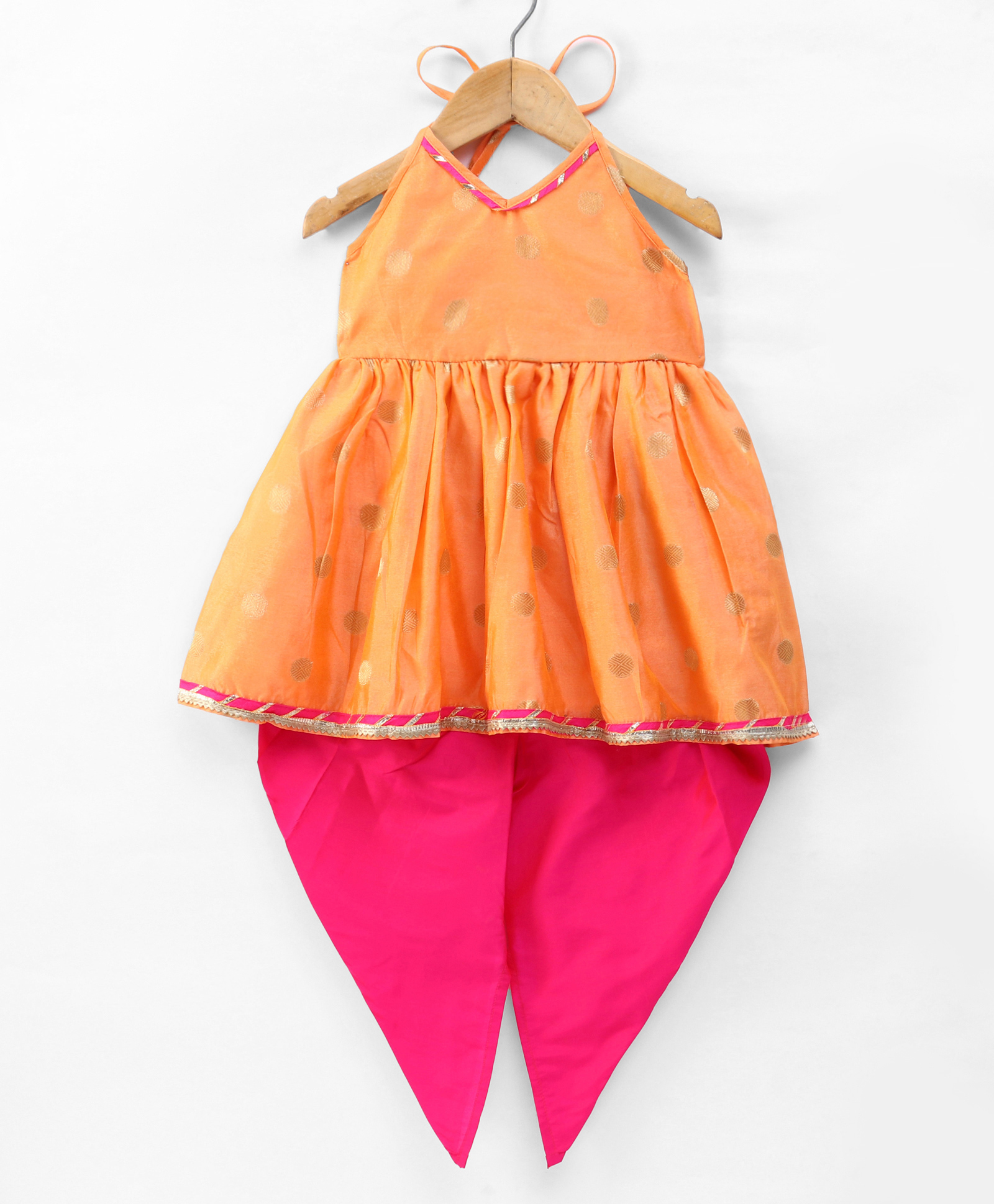 Saka Designs Woven Sleeveless Kurta & Patiala Salwar Glitter Argyle Print - Magenta & Orange-image-1