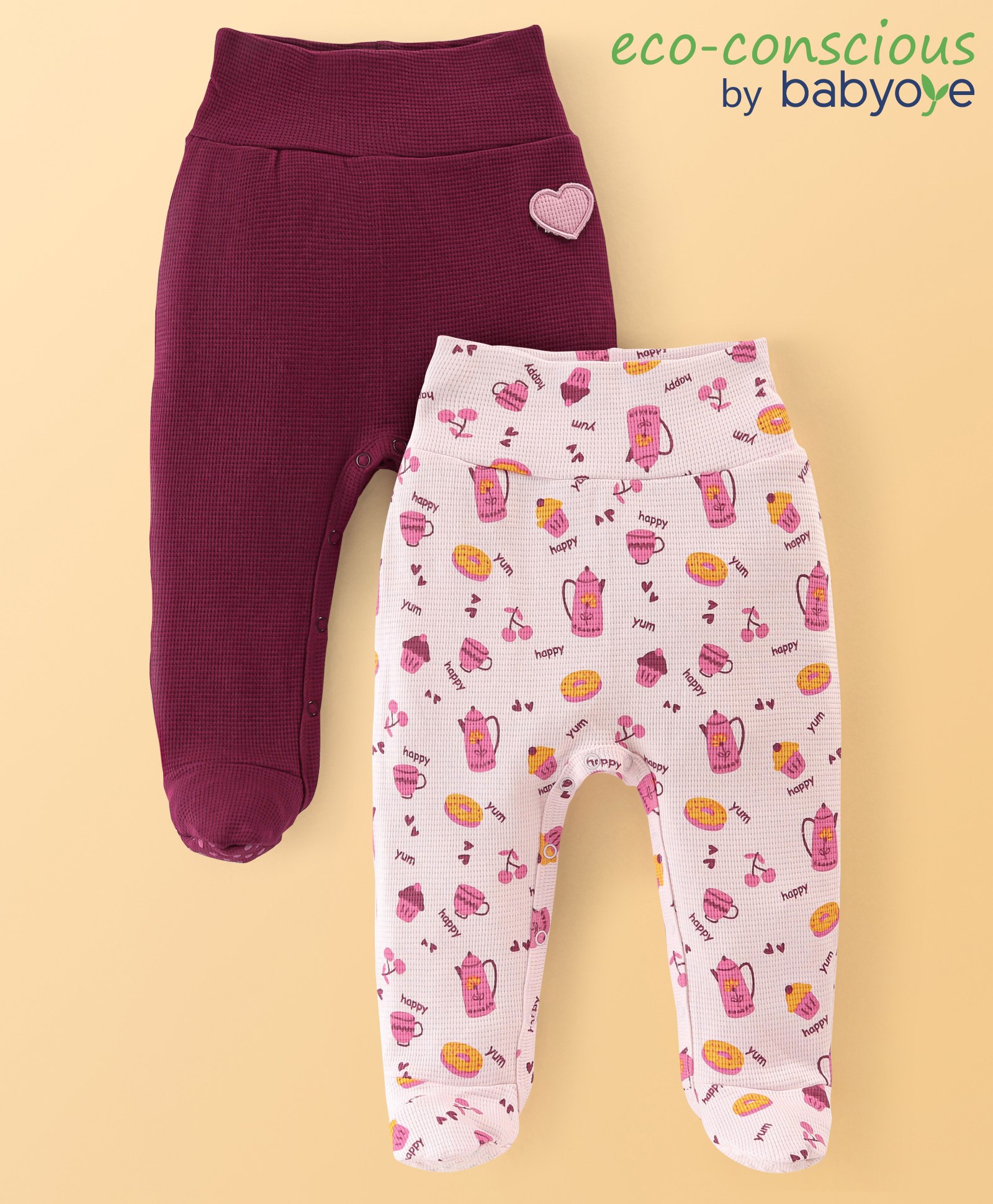 Babyoye Eco Conscious 100% Cotton Footed Bootie Leggings Pack of 2 - Pink & Maroon-image-2