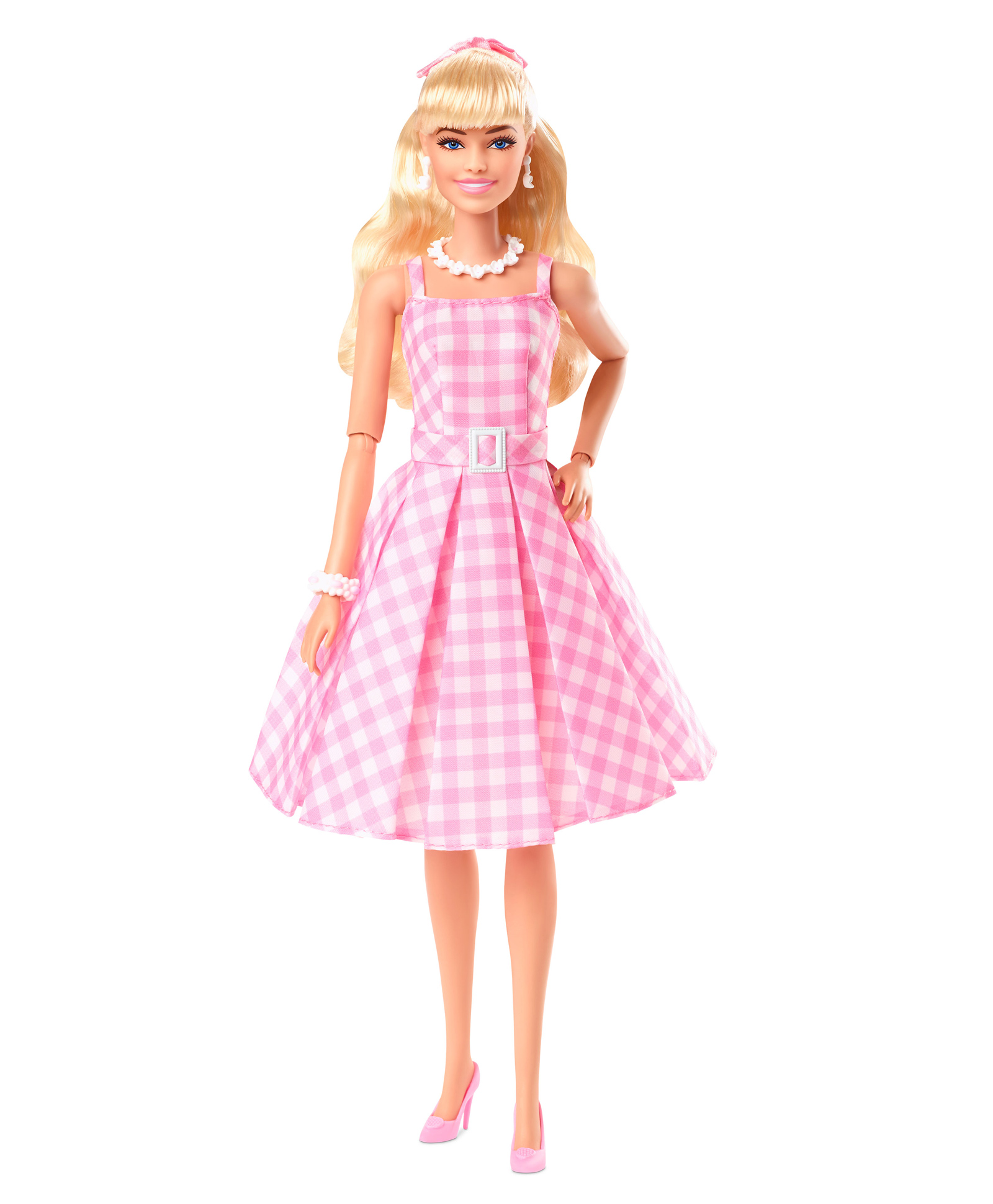 Barbie The Movie Doll Wearing Pink and White Gingham Dress with Daisy Chain Necklace - Height 29.5 cm-picture-28