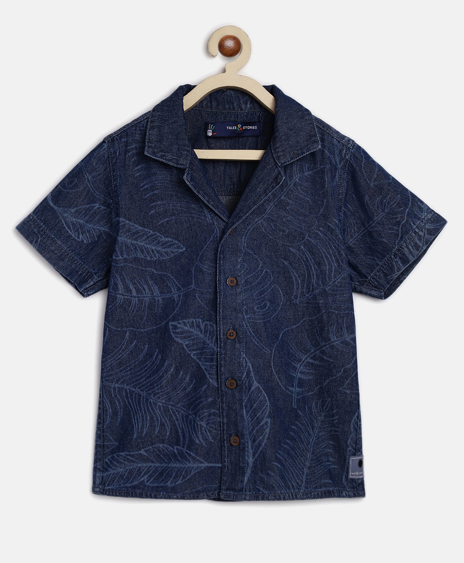 Tales & Stories Half Sleeves Leaves Motif Printed Regular Fit Shirt - Blue-image-6