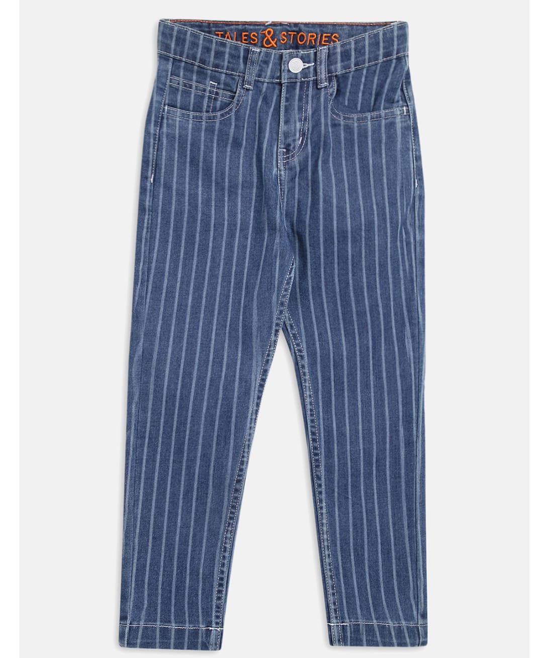 Tales & Stories Boys Lycra Carrot Fit Stripe Jeans - Blue-picture-25