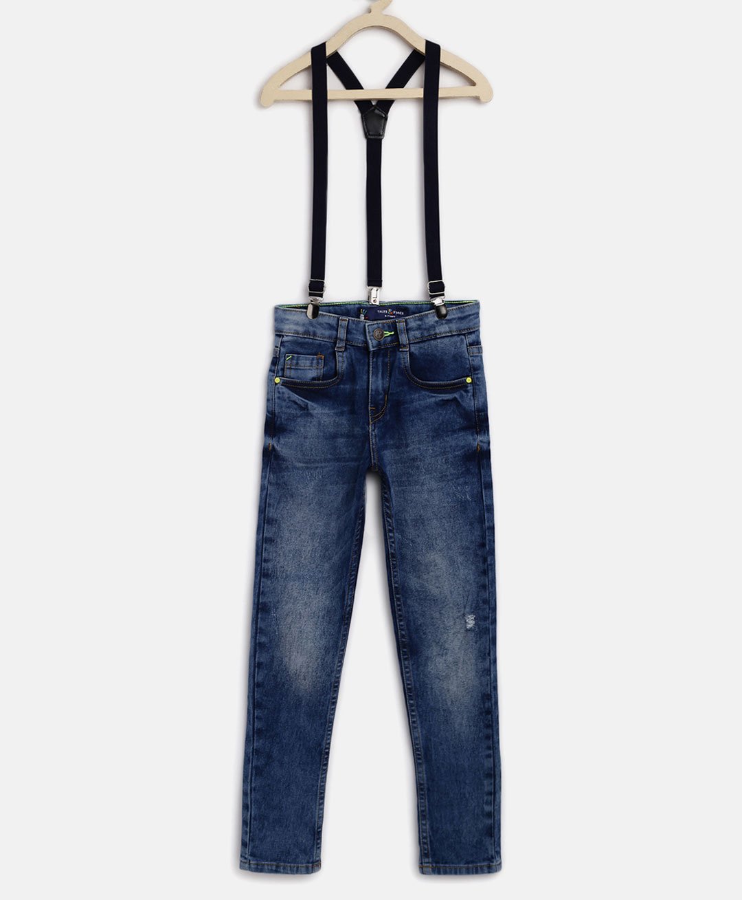 Tales & Stories Washed Button Down Jeans With Suspenders - Dark Blue-picture-14