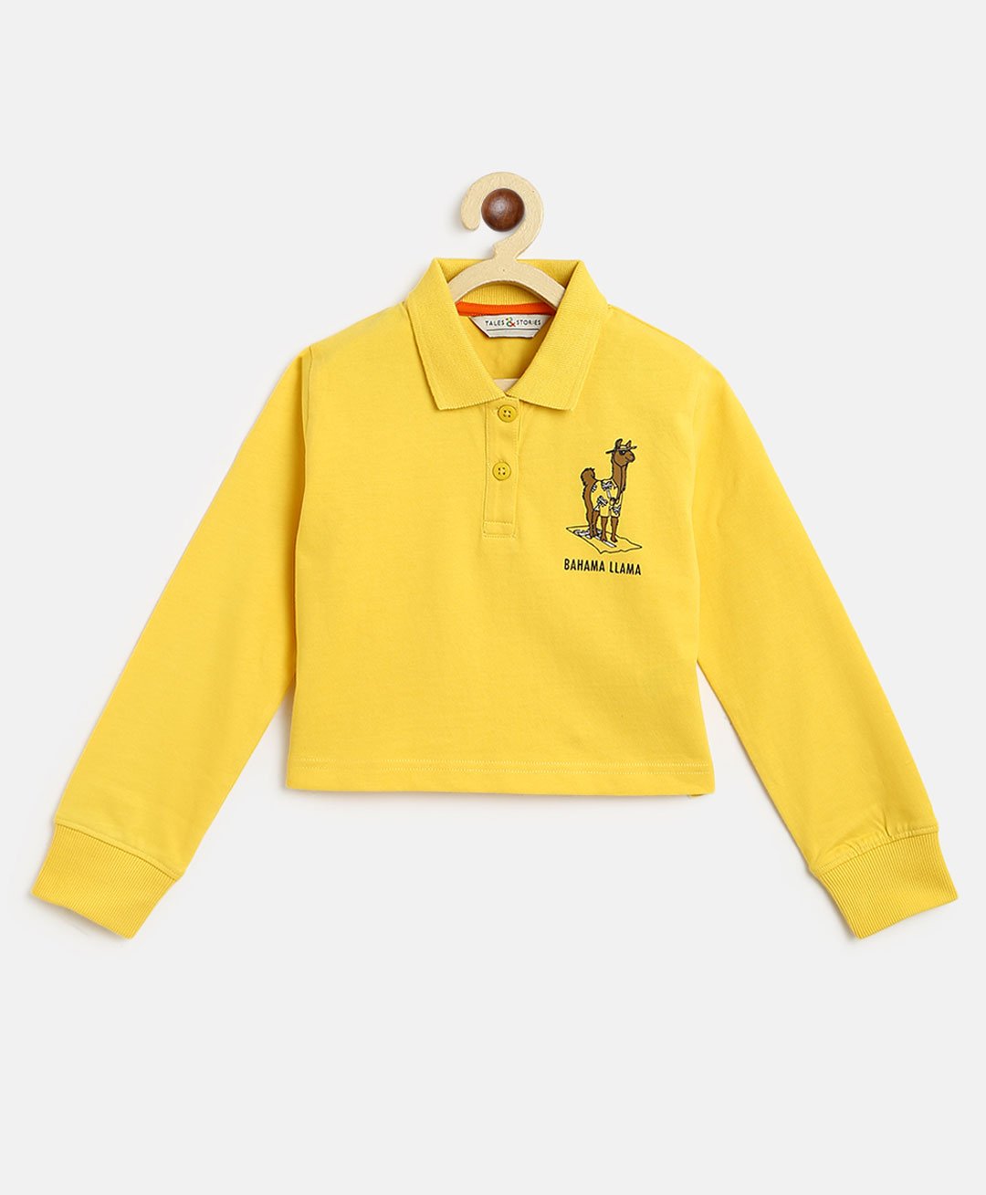 Tales & Stories Full Sleeves Bahama Llama Printed Polo Tee - Yellow-image-22