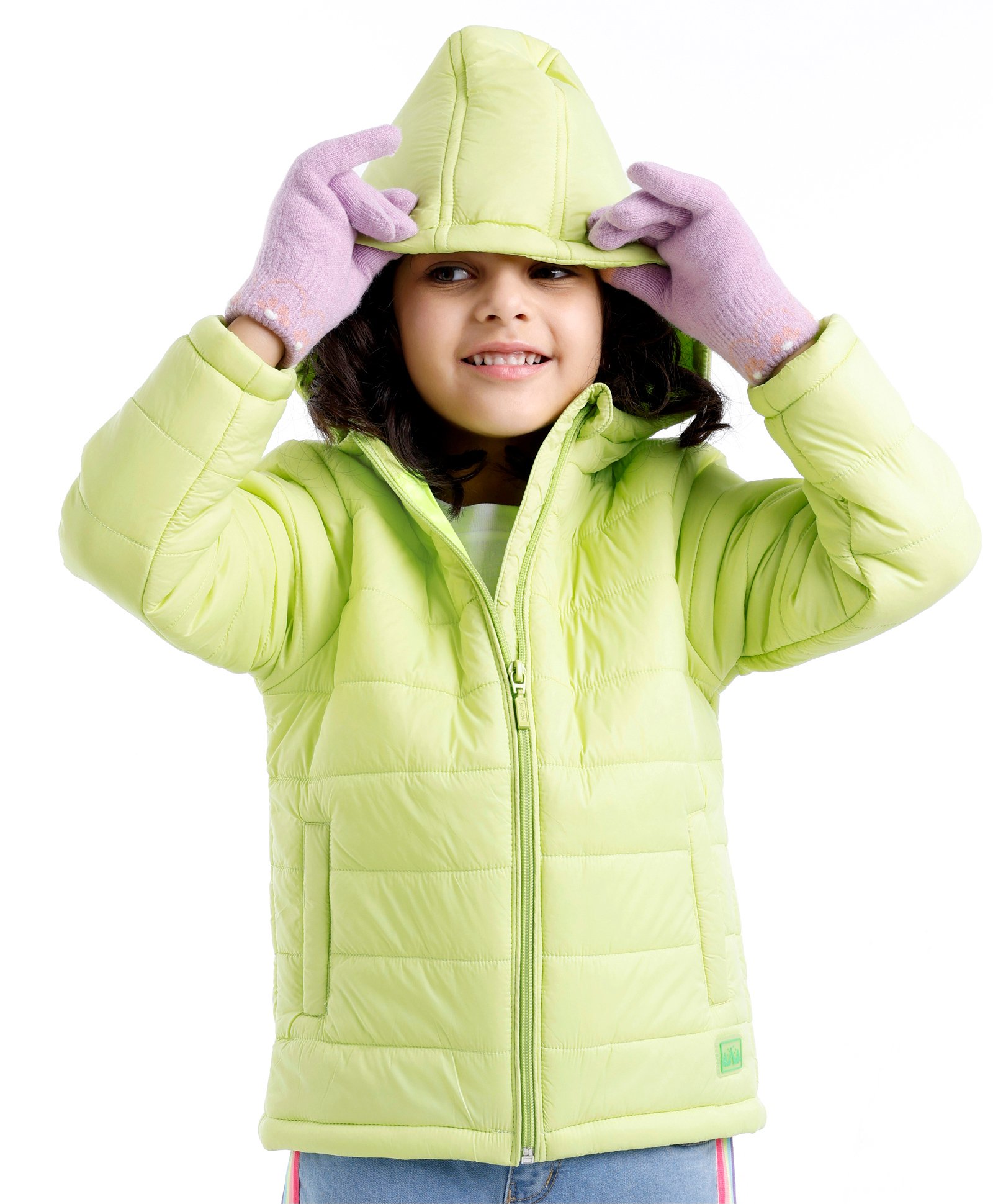 Babyhug Full Sleeves Padded & Hooded Jacket Solid- Neon Green-image-40