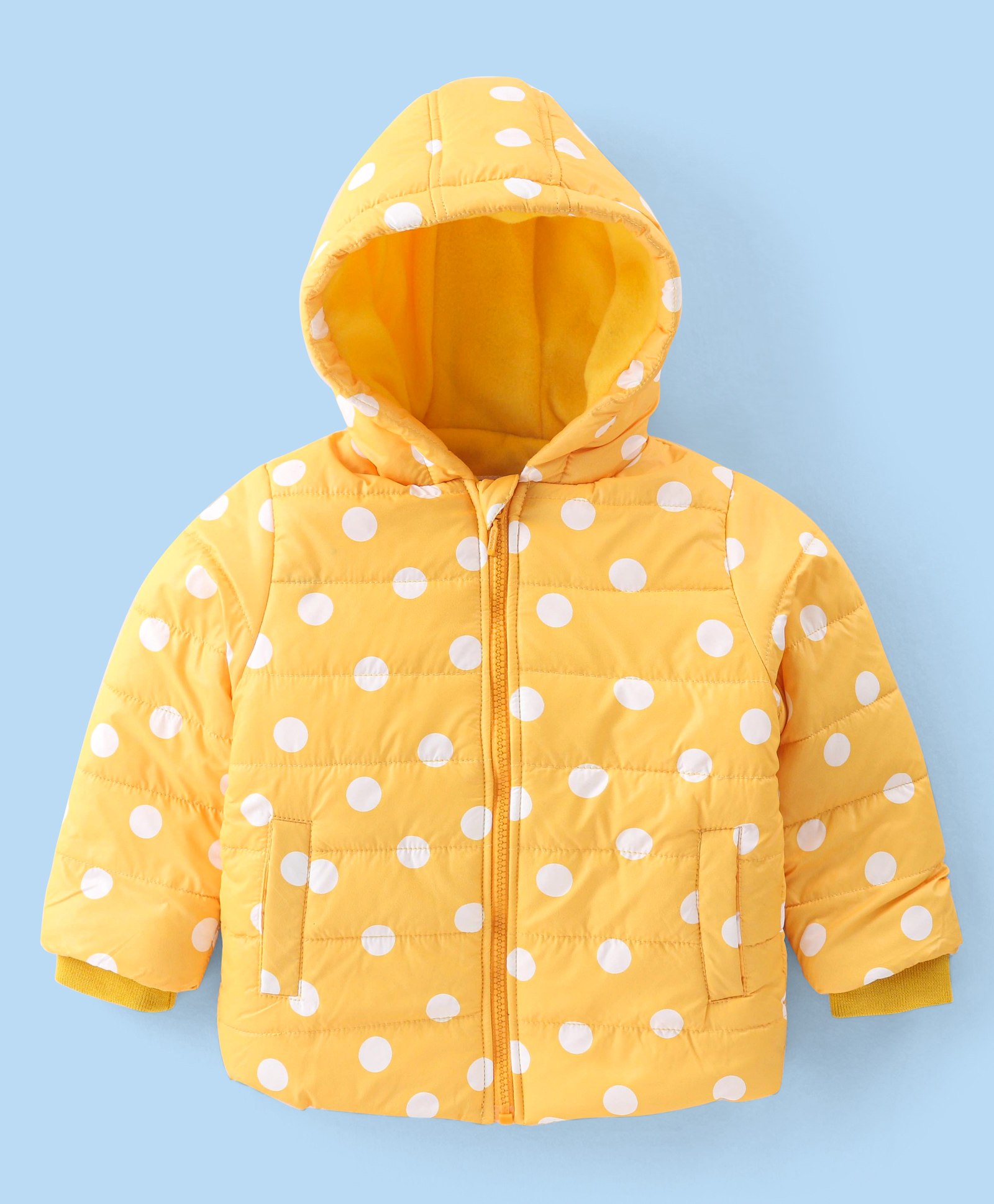 Babyhug Woven Full Sleeves Jacket With Hood & Polka Dots Print - Yellow-picture-22