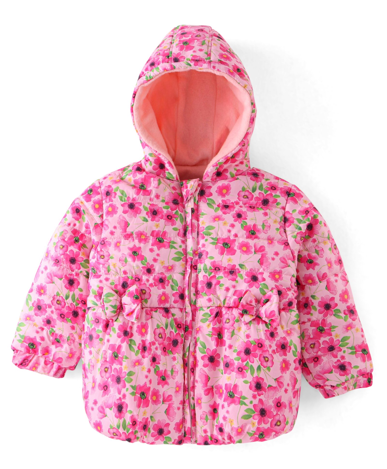 Babyhug Woven Full Sleeves Hooded Jacket Floral Print - Pink-picture-11