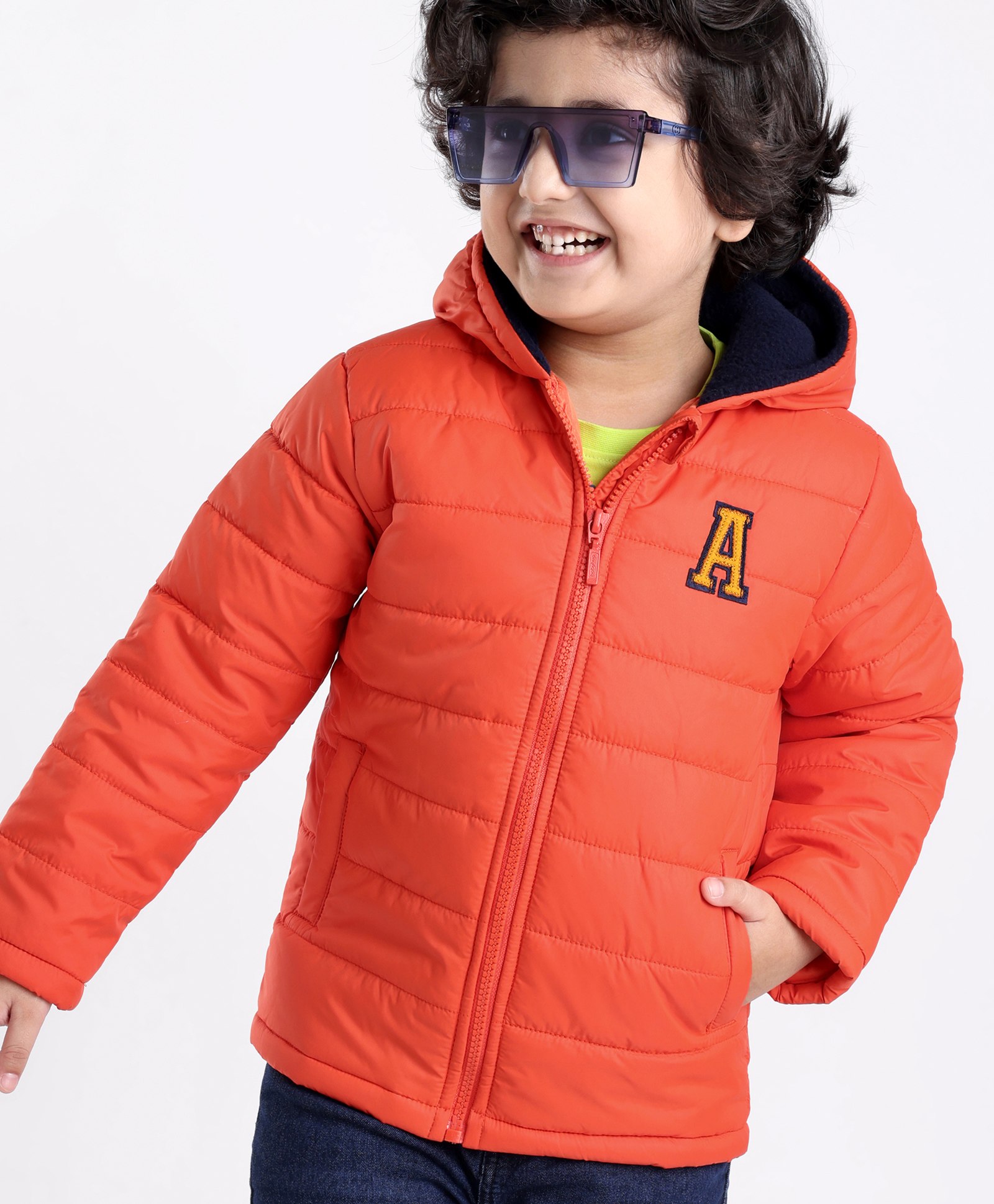 Babyhug Full Sleeves Padded & Hooded Jacket With Embroidery- Orange-image-34