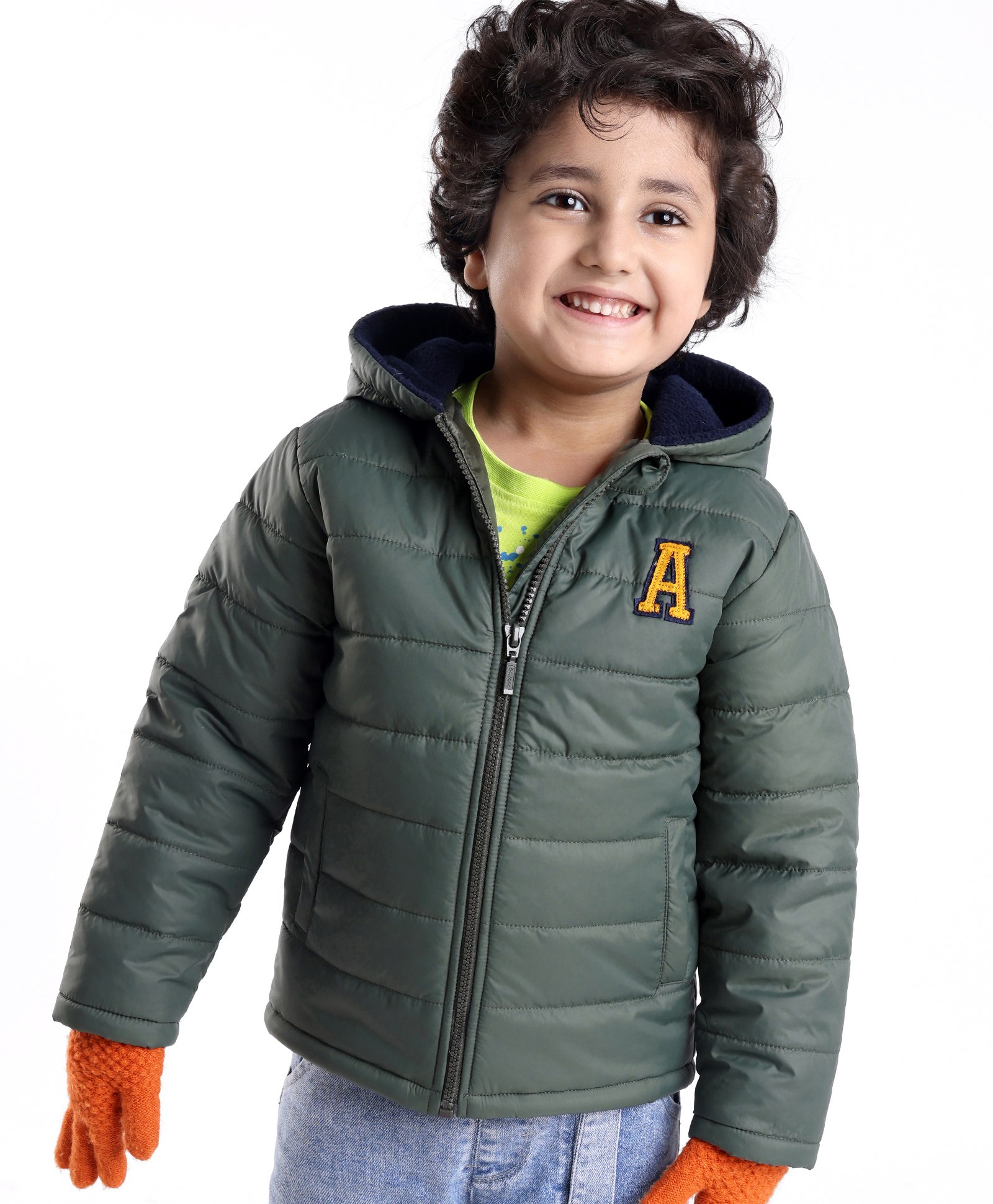 Babyhug Full Sleeves Padded & Hooded Jacket With Embroidery- Green-image-17