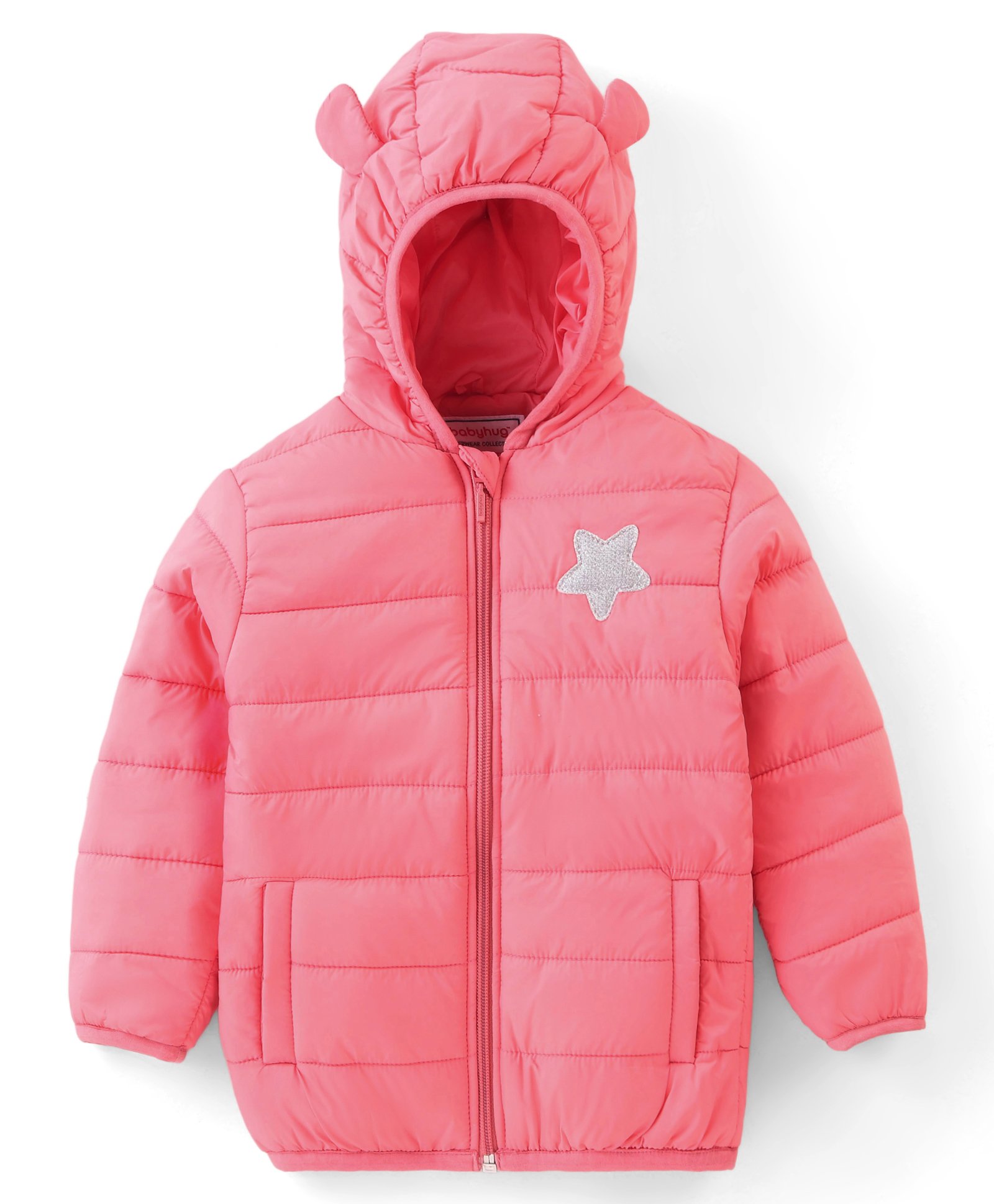 Babyhug Woven Full Sleeves Jacket With Hood & Star Applique - Pink-picture-12