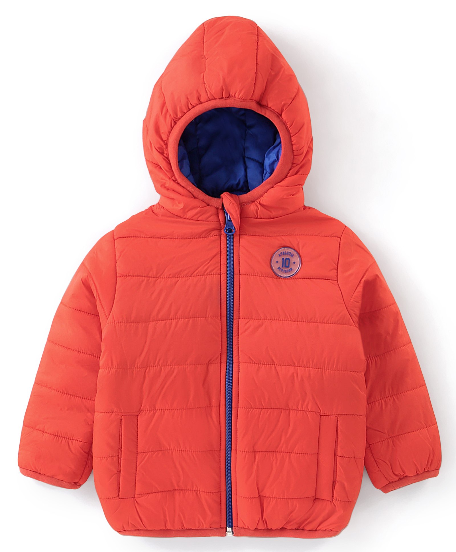 Babyhug Nylon Woven Full Sleeves Reversible Hooded Jacket - Orange-picture-13