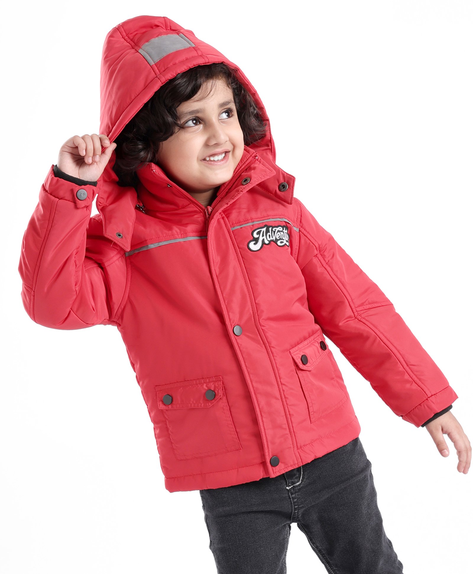 Babyhug Full Sleeves Woven Detachable Hood Jacket Text Embroidery - Red-image-9