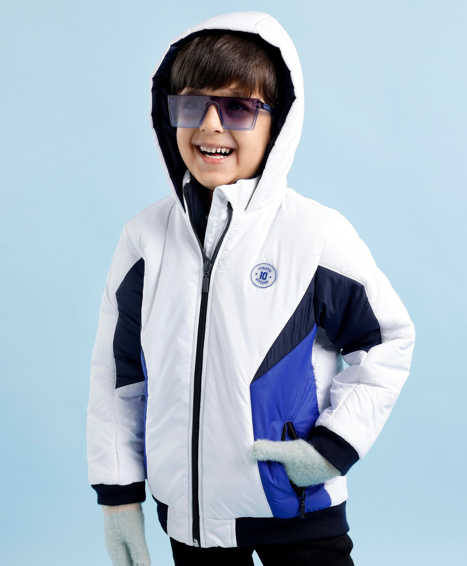 Babyhug Full Sleeves Hoodies With Color Block Design - Off White & Navy Blue-image-29