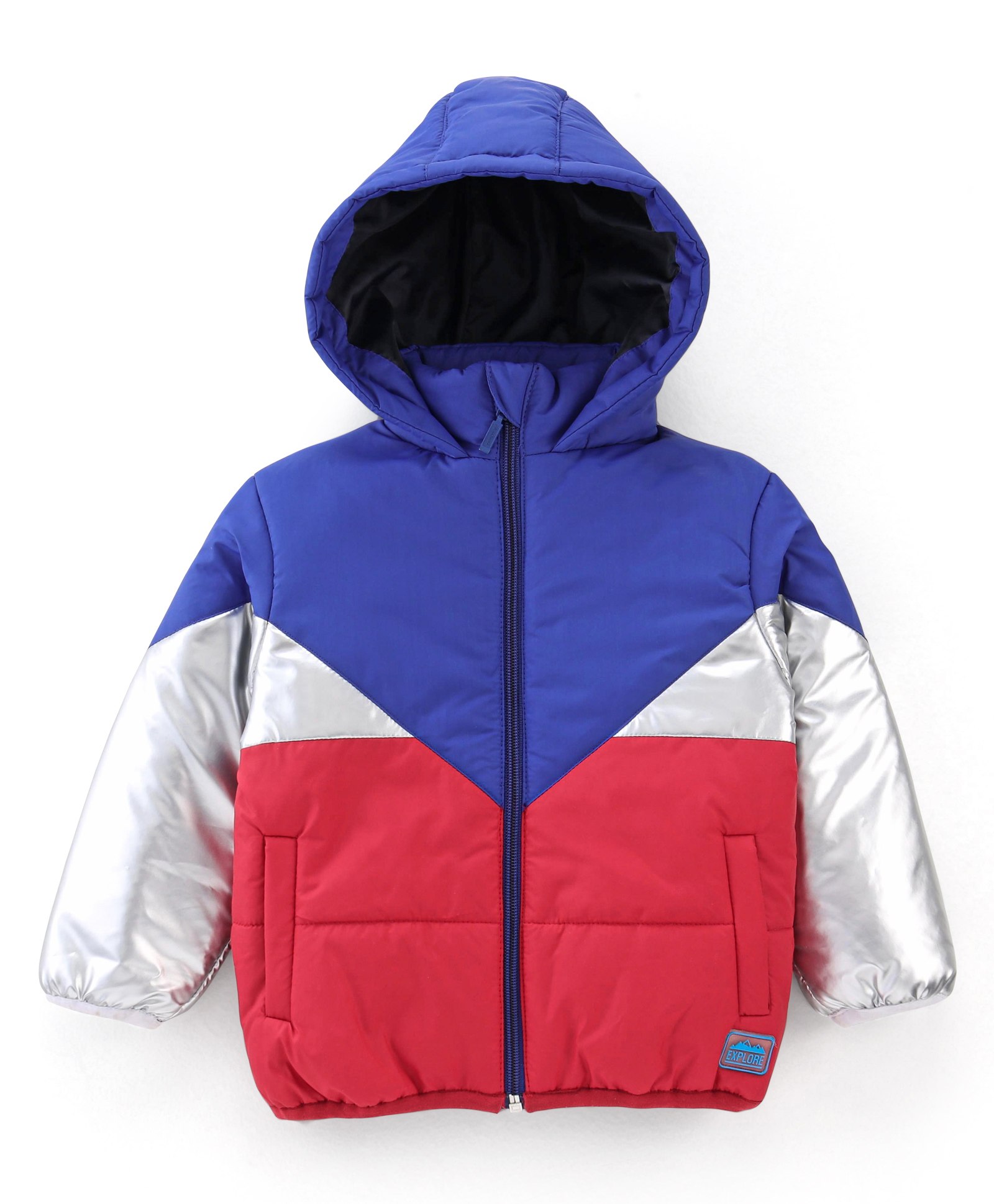 Babyhug Woven Full Sleeves Hooded Jacket - Red & Blue-image-3