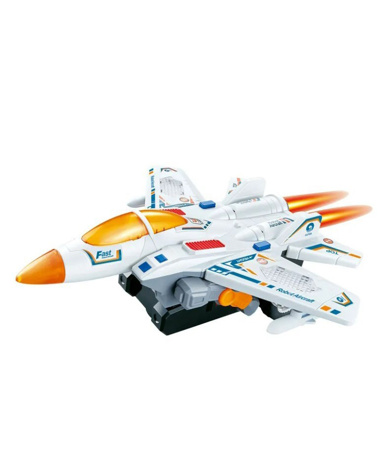 YAMAMA 2 in 1 Battery operated Bump & Go Fighter Plane Jet To Robot Toy for Kids - White-image-25