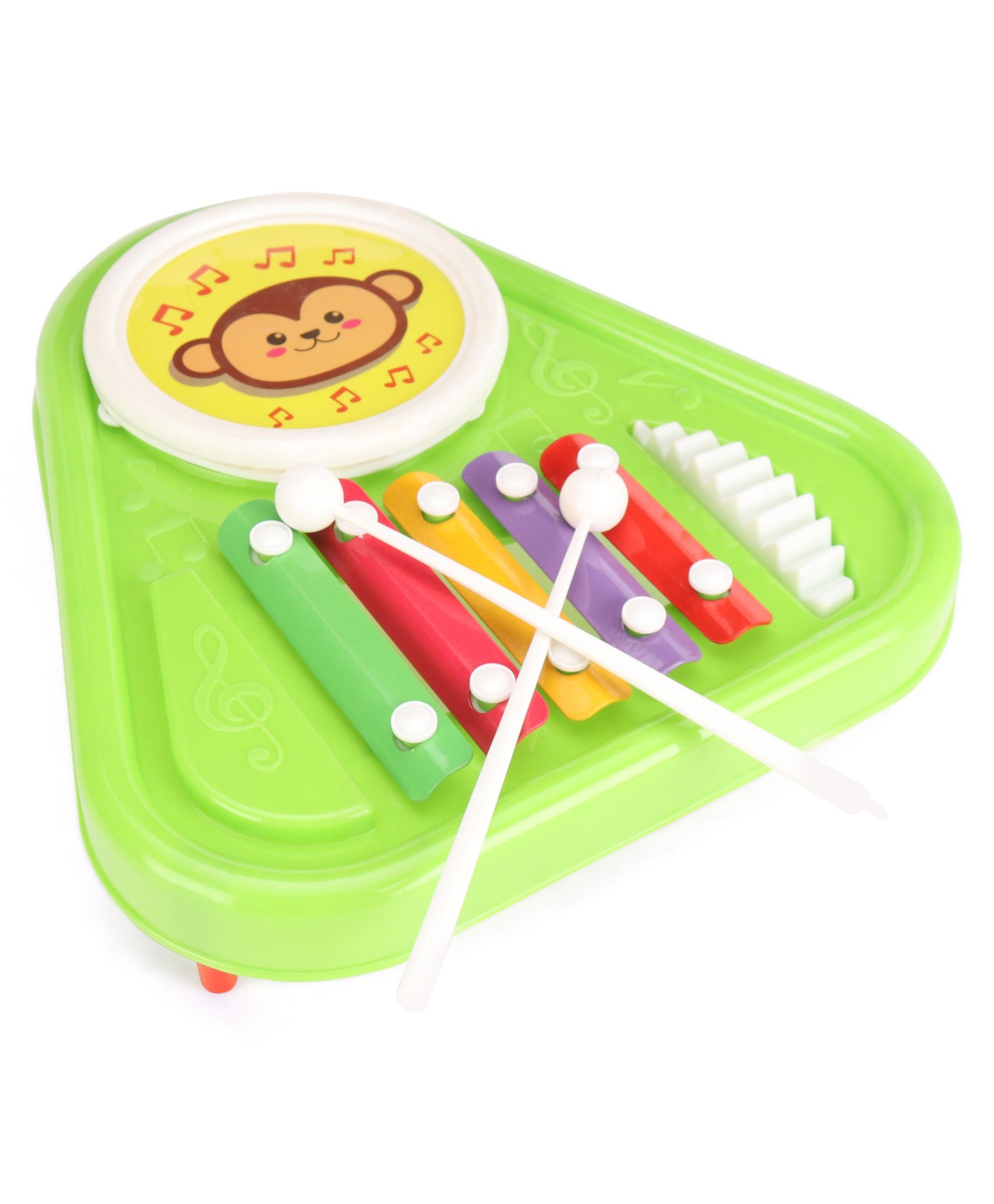 Petals Prime 3 in 1 Drum & Xylophone Band Set Monkey Face - Green-image-2