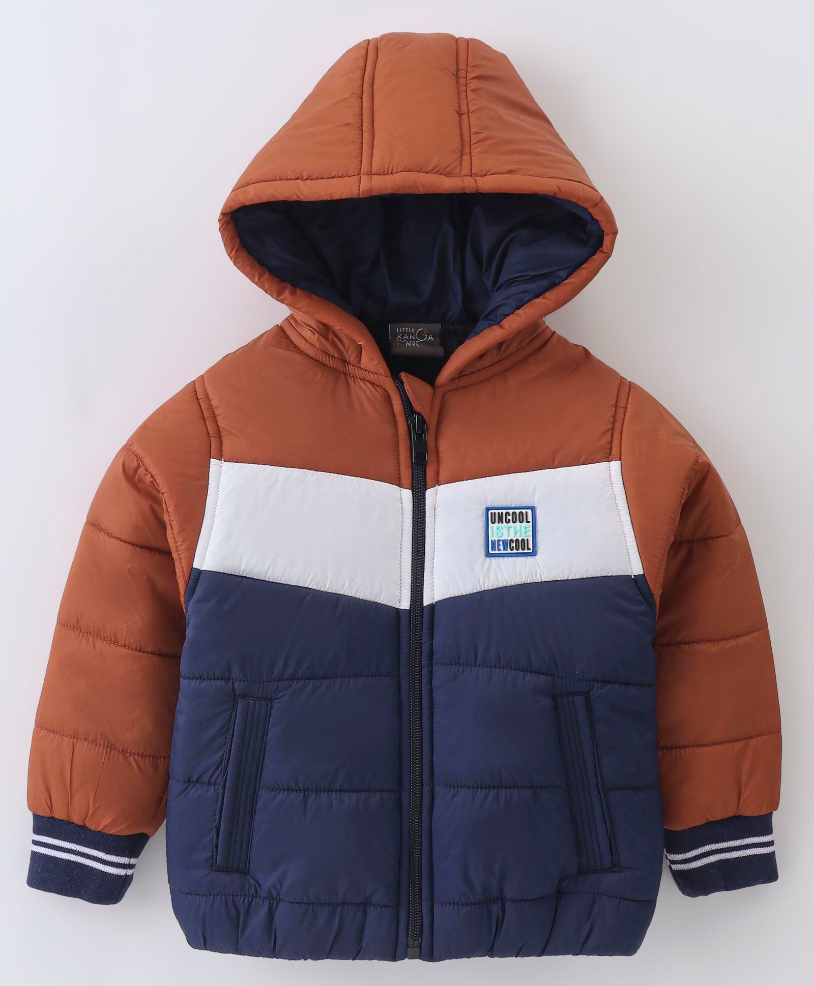 Little Kangaroos Taffeta Full Sleeves Quilted Winter Jacket Text Applique - Navy Blue-image-27