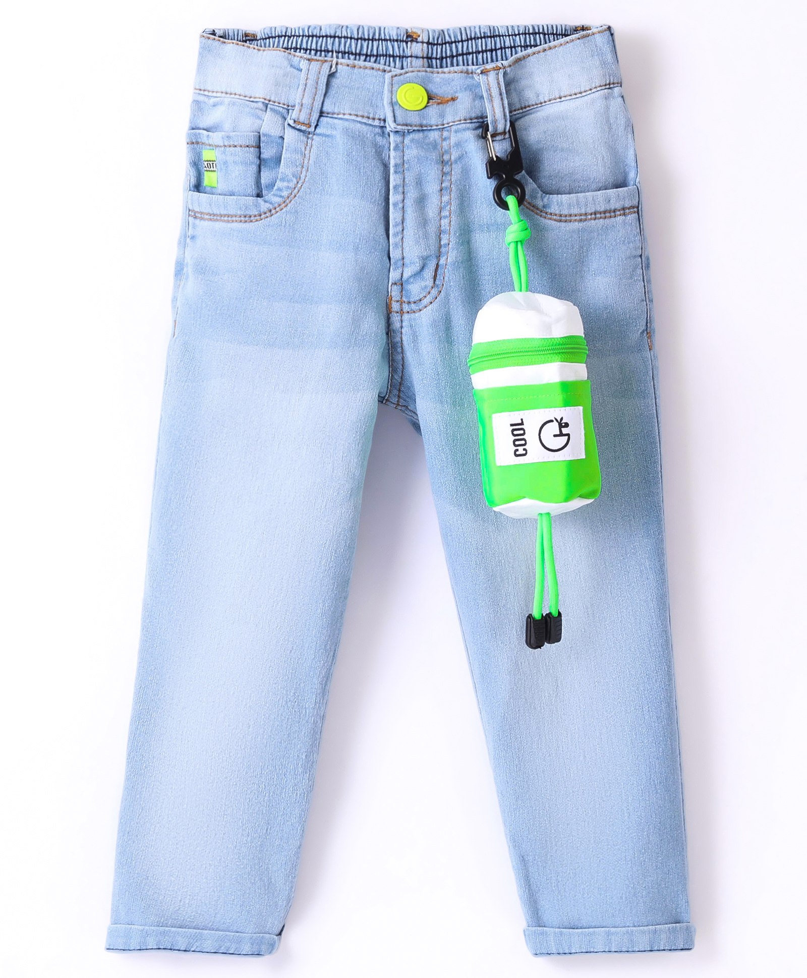 Little Kangaroos  Straight Fit Full Length Stretchable Jeans with Removable Pouch - Ice Blue-image-23