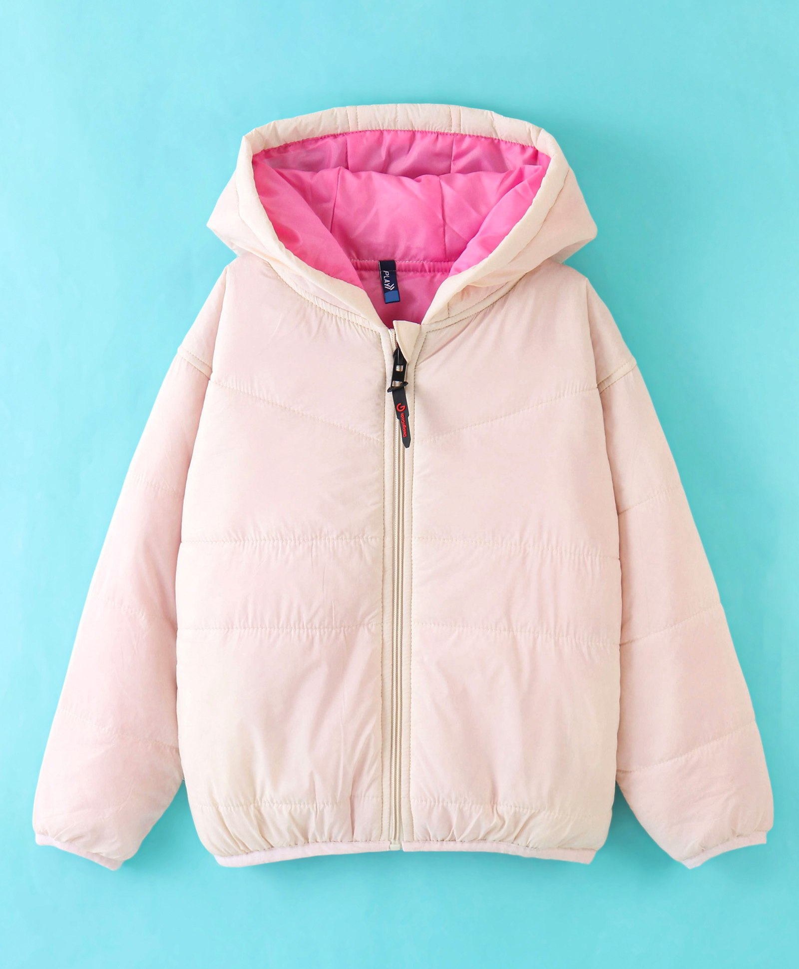 Little Kangaroos Full Sleeves Padded & Hooded Solid Winter Pocketable Jacket - Pink Ivory-image-38