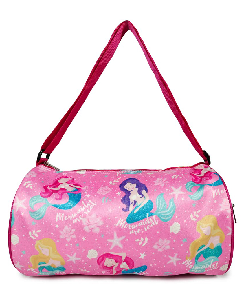 Li'll Pumpkins Swimming Gym Travel Duffle Round Bag with Side Zip Pocket Mermaid Printed - Pink-image-31