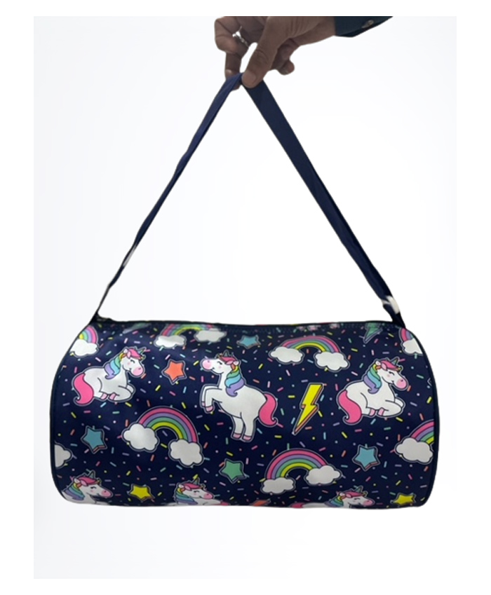 Li'll Pumpkins Swimming Gym Travel Duffle Round Bag with Side Zip Pocket Unicorn Printed - Blue-image-36