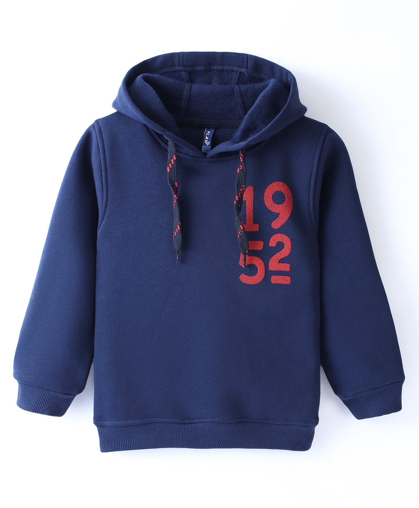 Little Kangaroos Full Sleeves Fleece Cotton Hoodie with Numbers Print - Navy Blue-image-2