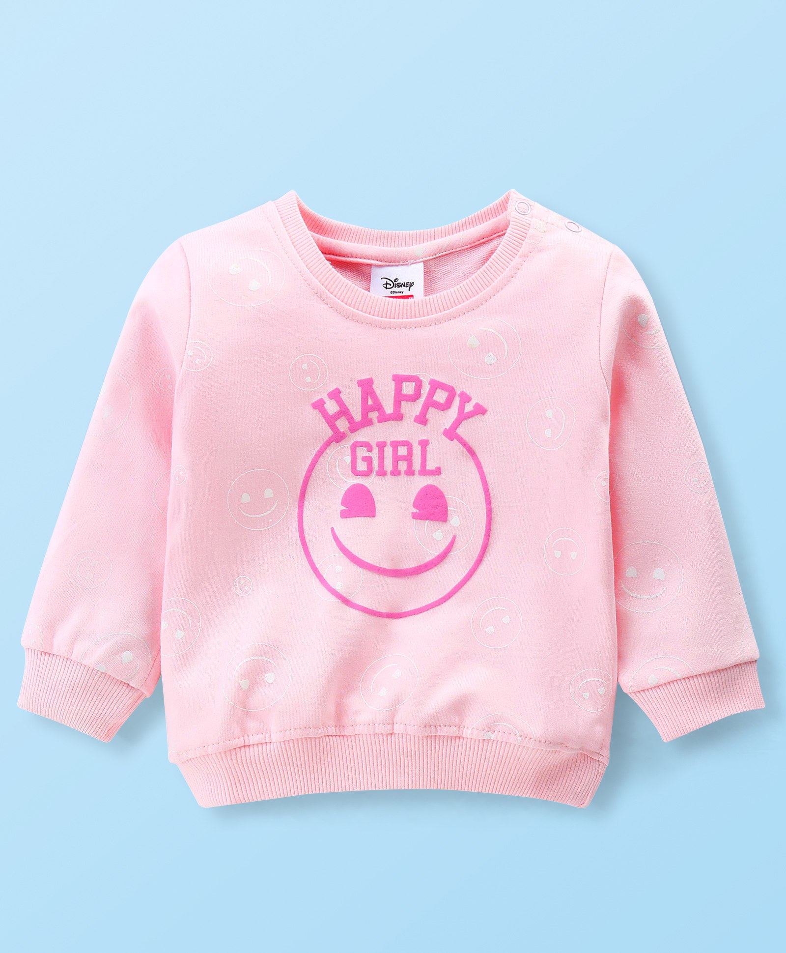 Babyhug Cotton Knit Full Sleeves Sweatshirt With Emoji Graphics - Pink-picture-23