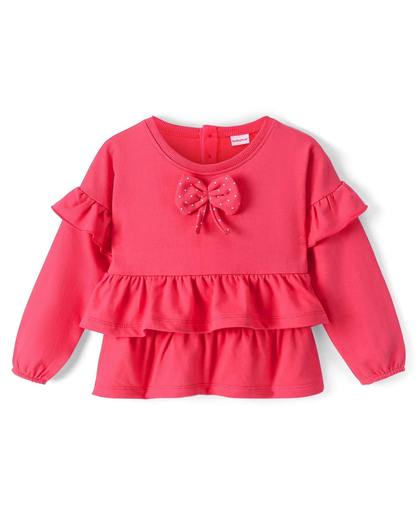 Babyhug Cotton Knit Full Sleeves Sweatshirt with Frill & Bow Detailing - Pink-picture-12