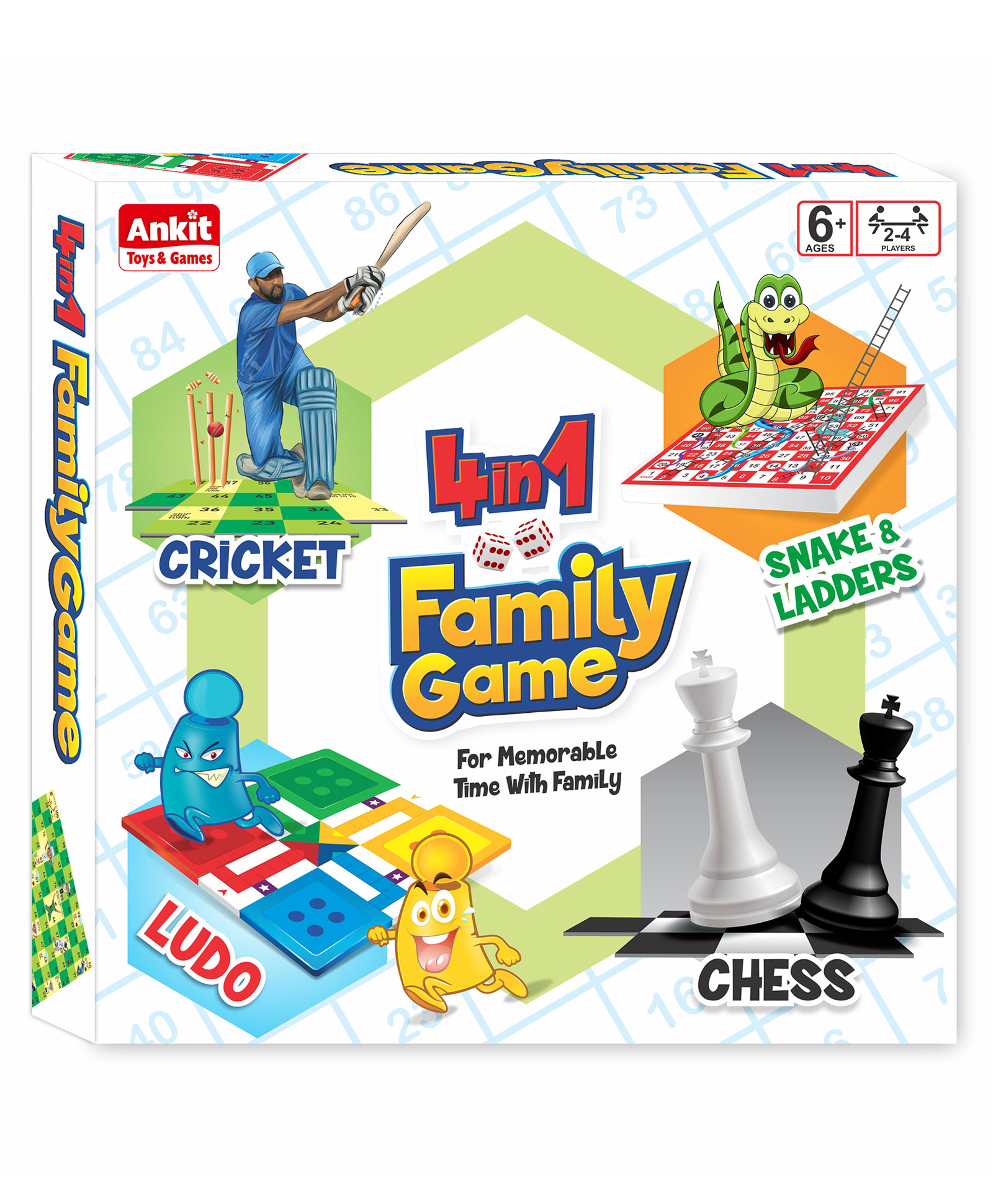 Ankit Toys 4 in 1 Family Board Game with Ludo Snakes & Ladders Cricket & Chess Set of 4 - Multicolor-image-25
