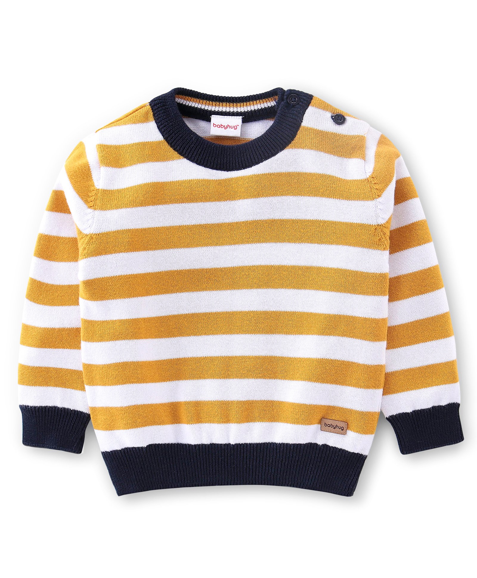 Babyhug 100% Acrylic Knit Full Sleeves Lightweight Sweater Striped - Yellow & White-image-10